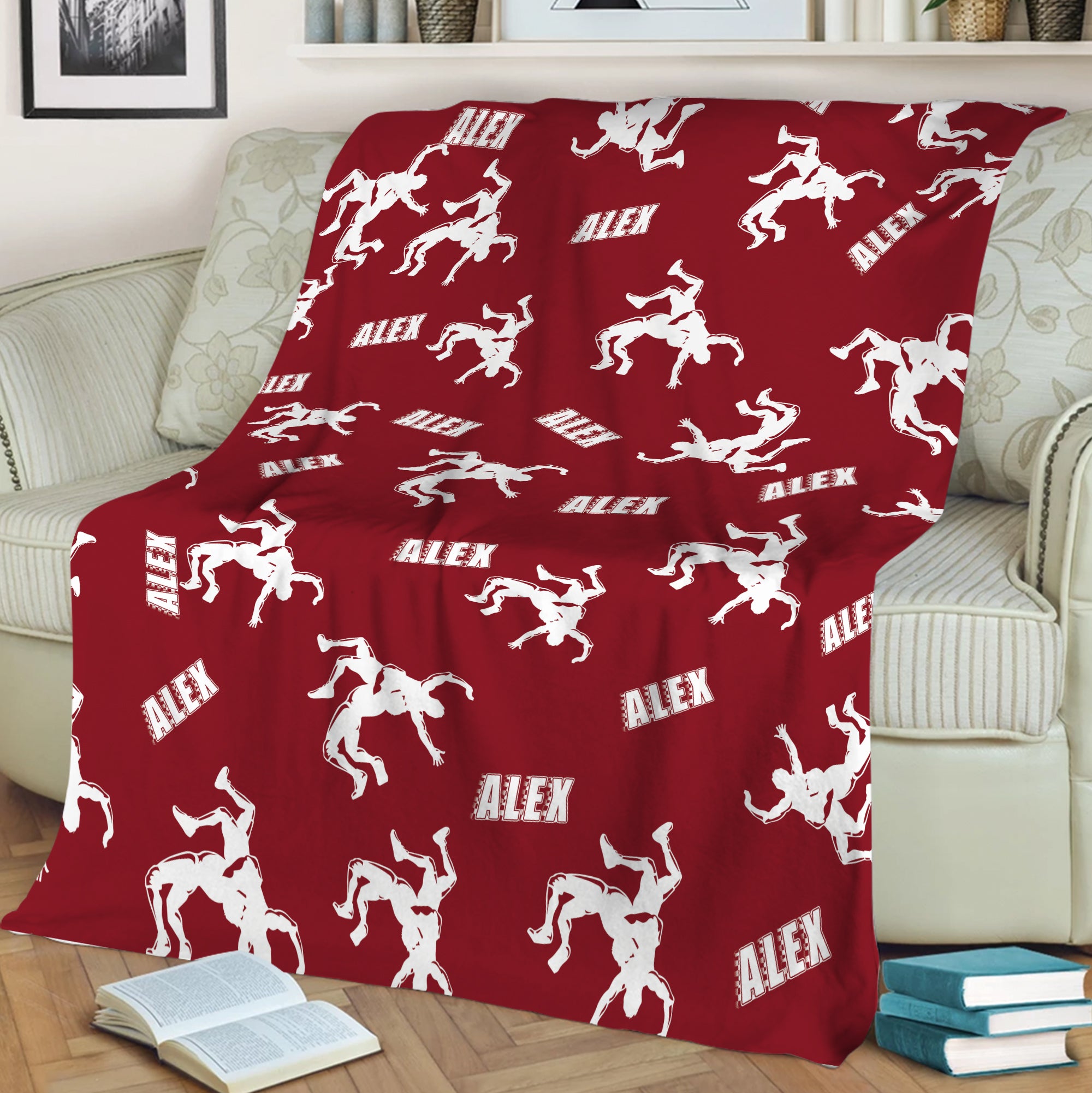 Petmytshirt Wrestling Blanket Custom Name Soft Cozy Sherpa Fleece Throw Blankets