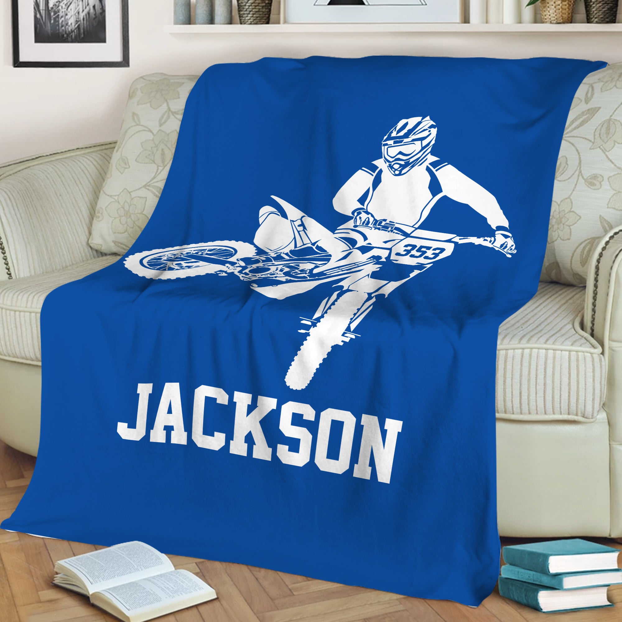 Petmytshirt Motocross Blanket Dirt Bike Blanket Custom Name Gift For Dad Husband Son Racer