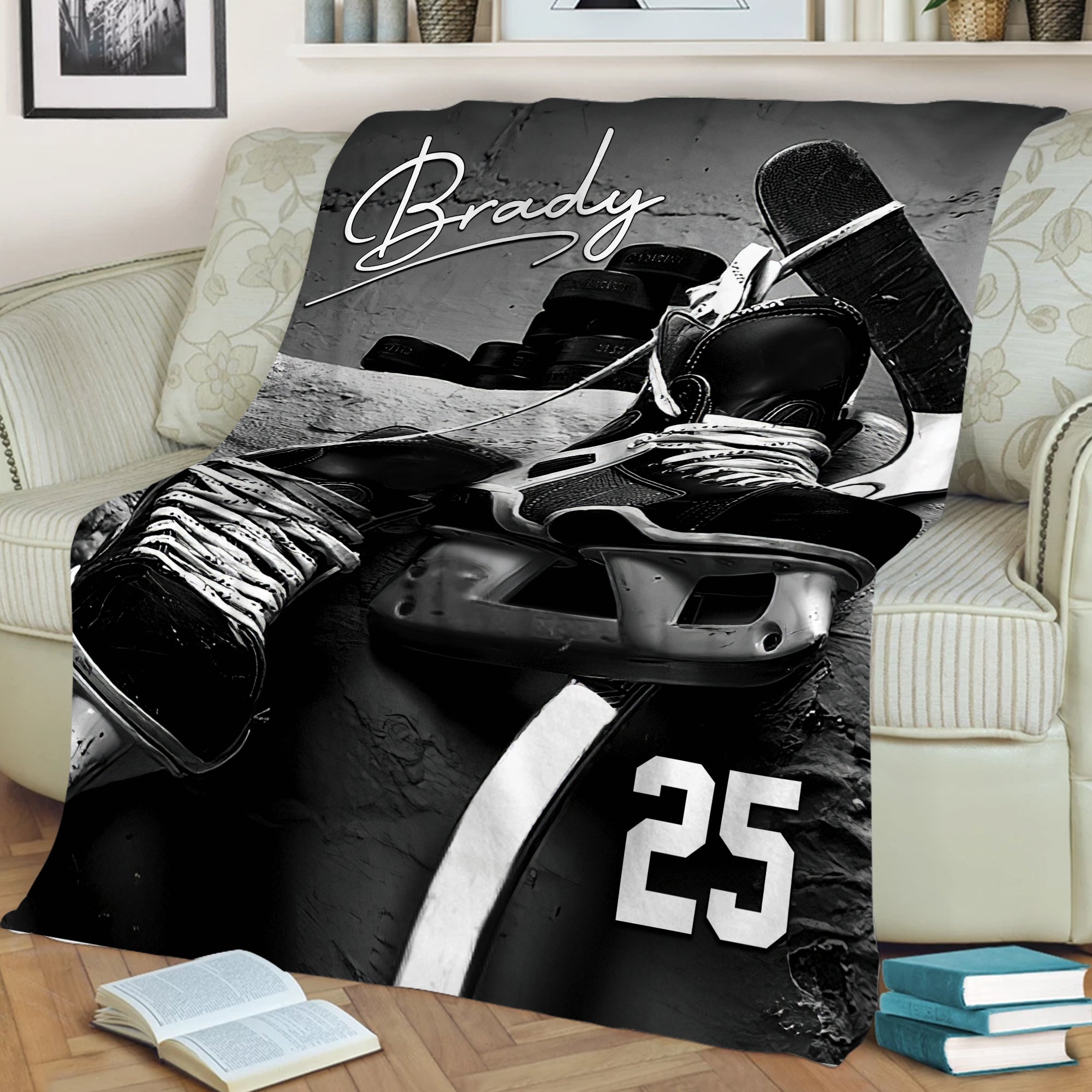 Petmytshirt Hockey Blanket Custom Name Number Soft Cozy Sherpa Fleece Throw Blankets