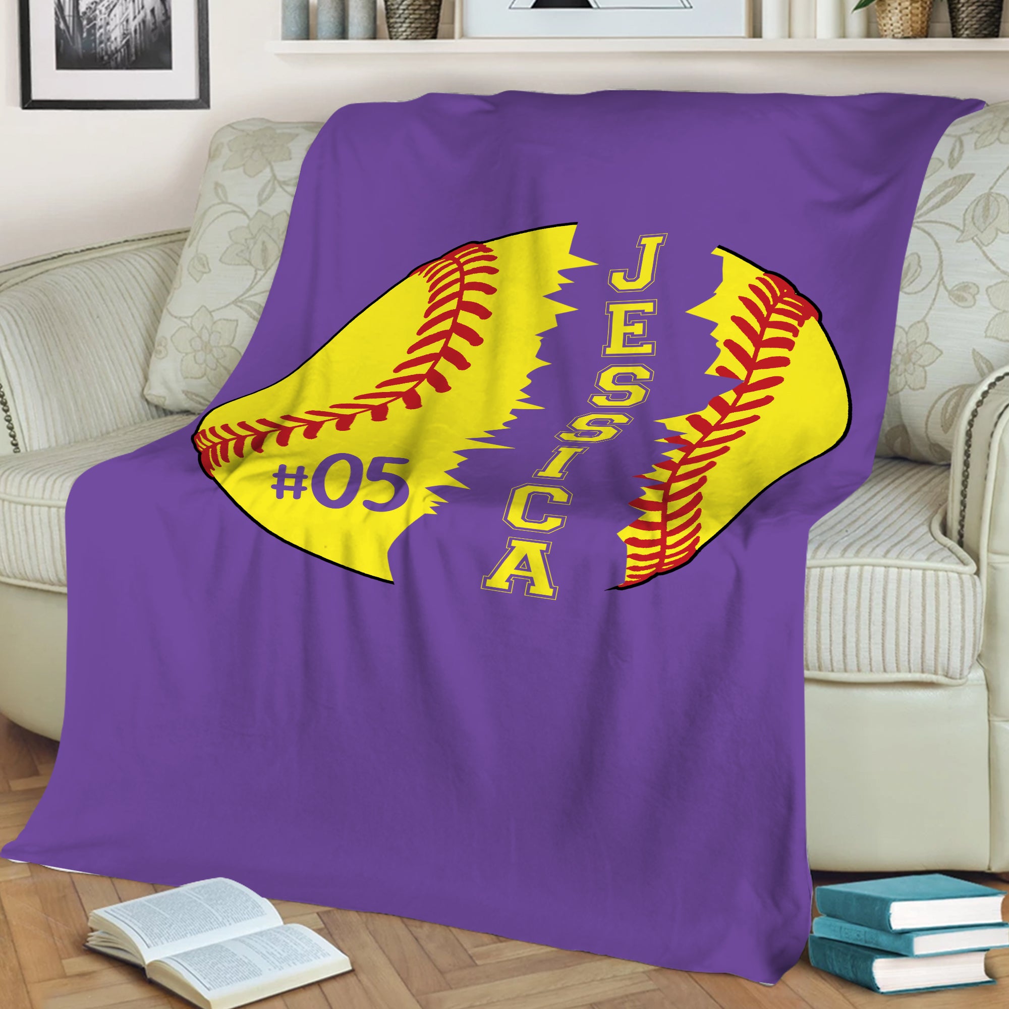 Petmytshirt Softball Blanket Custom Name Number Soft Cozy Sherpa Fleece Throw Blankets
