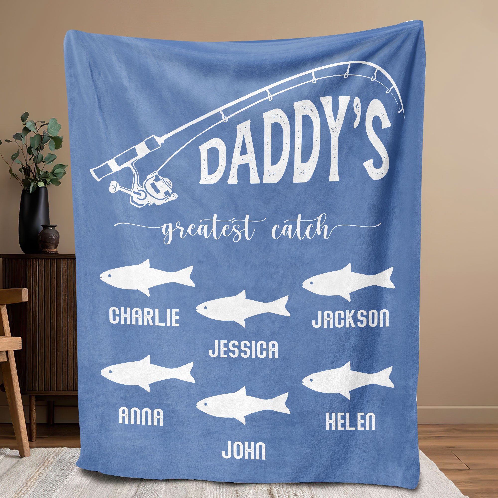Petmytshirt Fishing Dad Blanket Daddy's Greatest Catch Custom Soft Cozy Sherpa Fleece Throw Blanket Grandpa