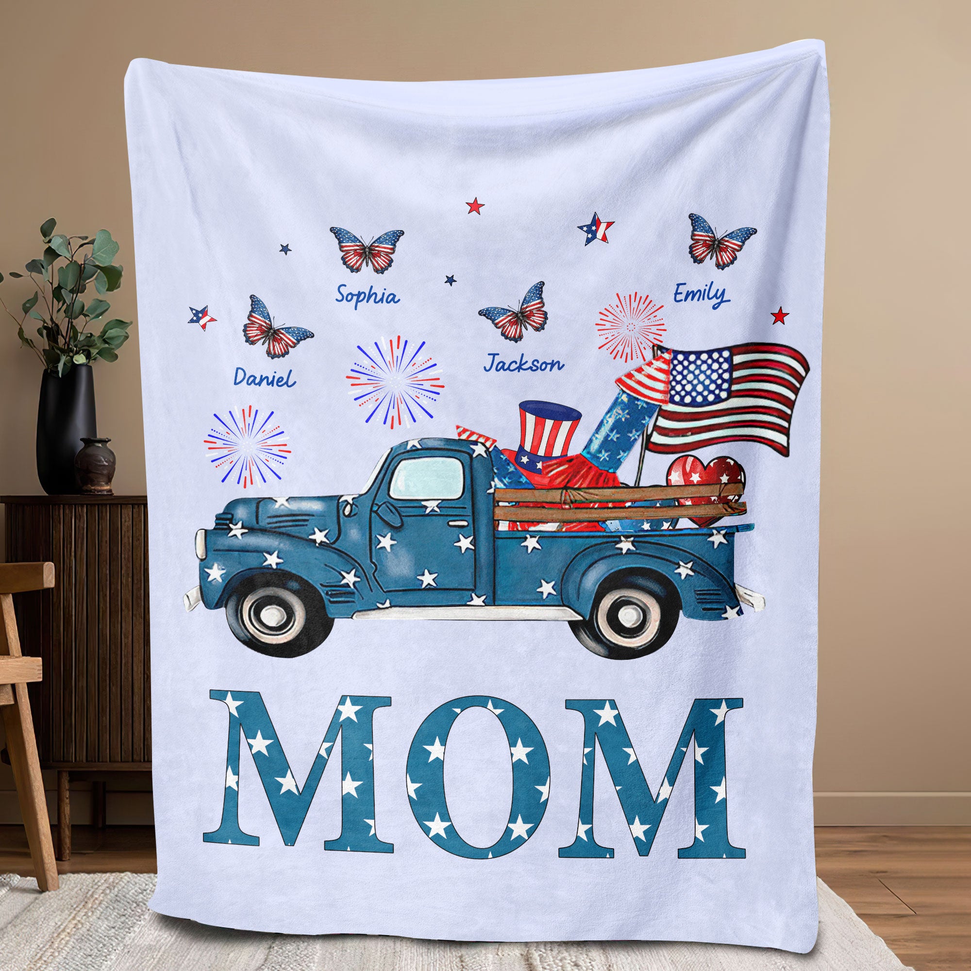 Petmytshirt Mom Blanket 4th Of July Blanket Custom Kids Names Wife