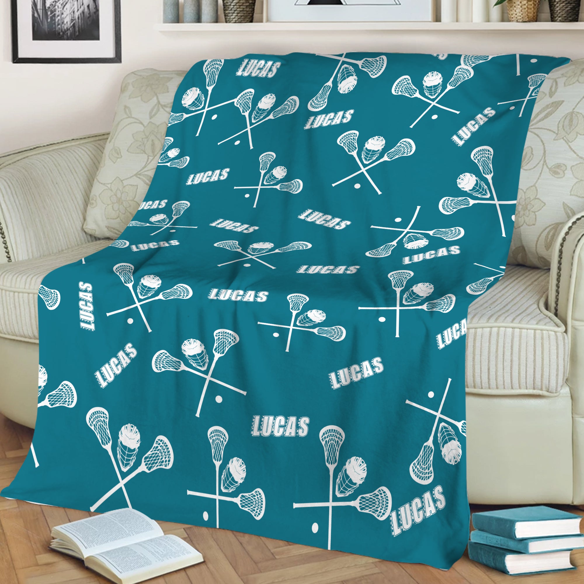 Petmytshirt Lacrosse Blanket Custom Name Soft Cozy Sherpa Fleece Throw Blankets