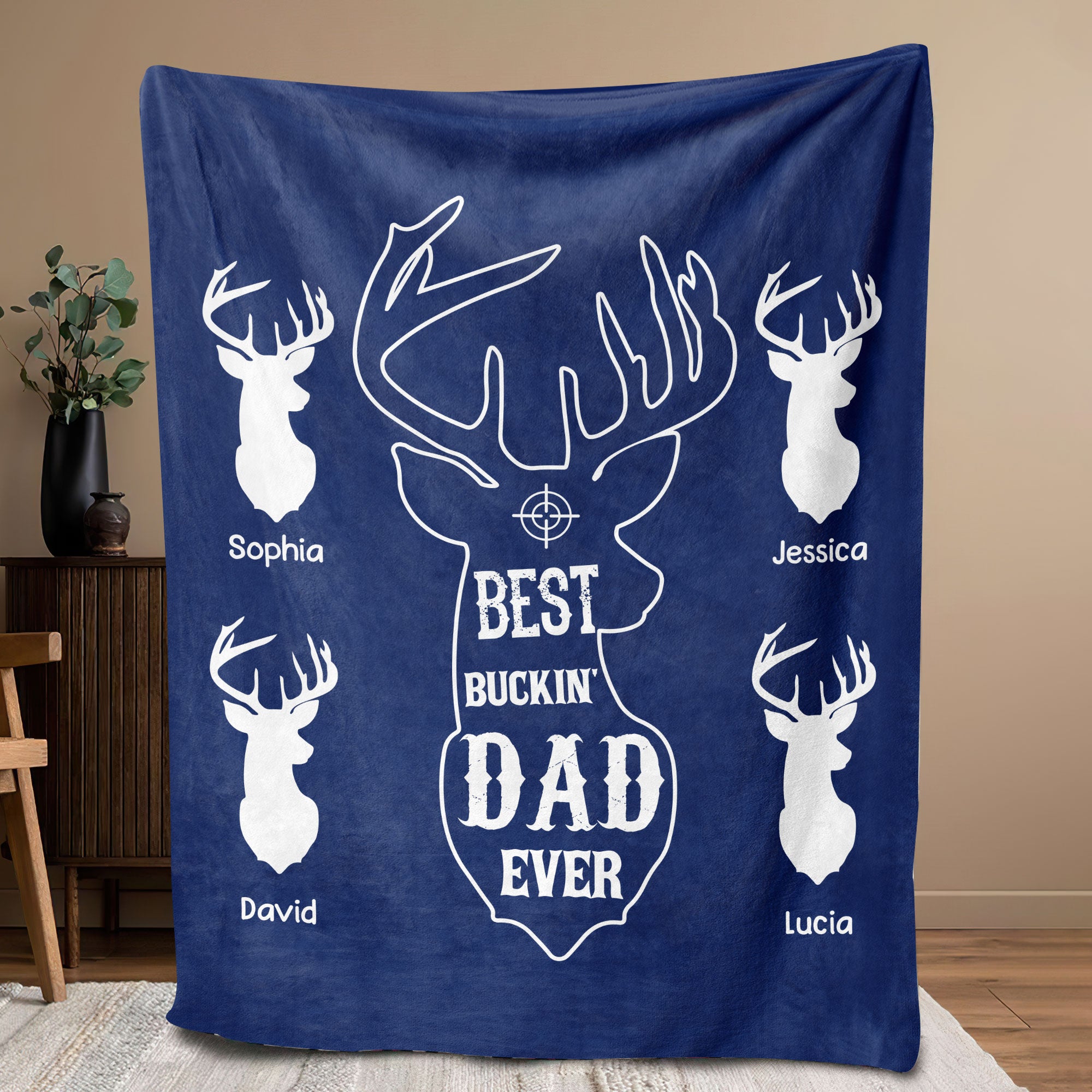 Petmytshirt Hunting Dad Blanket Custom Kid's Names Best Buckin Dad Ever