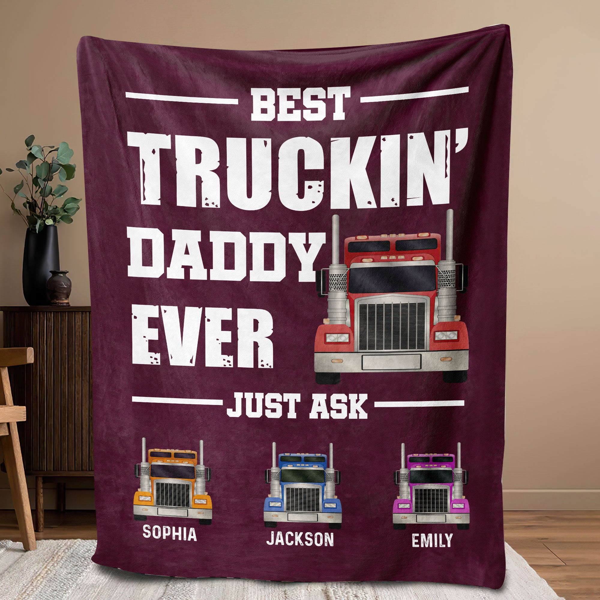 Petmytshirt Truck Dad Blanket Custom Kids Names Best Truckin' Dad Ever Blanket