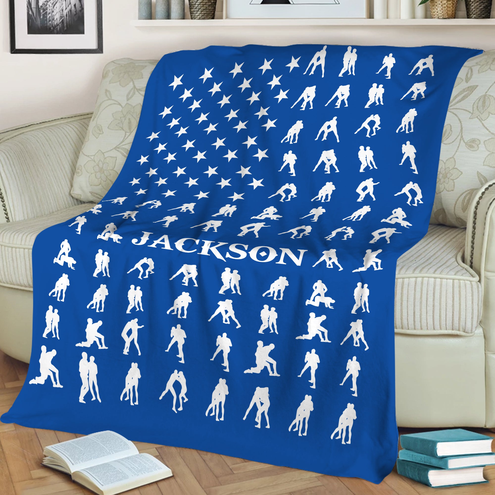 Petmytshirt Wrestling Blanket US Flag Blanket Custom Name Soft Cozy Sherpa Fleece Throw Blankets