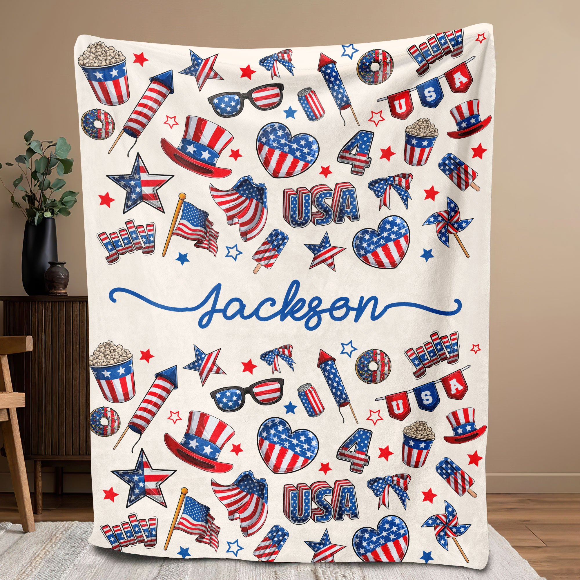 Petmytshirt Independent 4th Of July Blanket Custom Name Soft Cozy Sherpa Fleece Throw Blanket