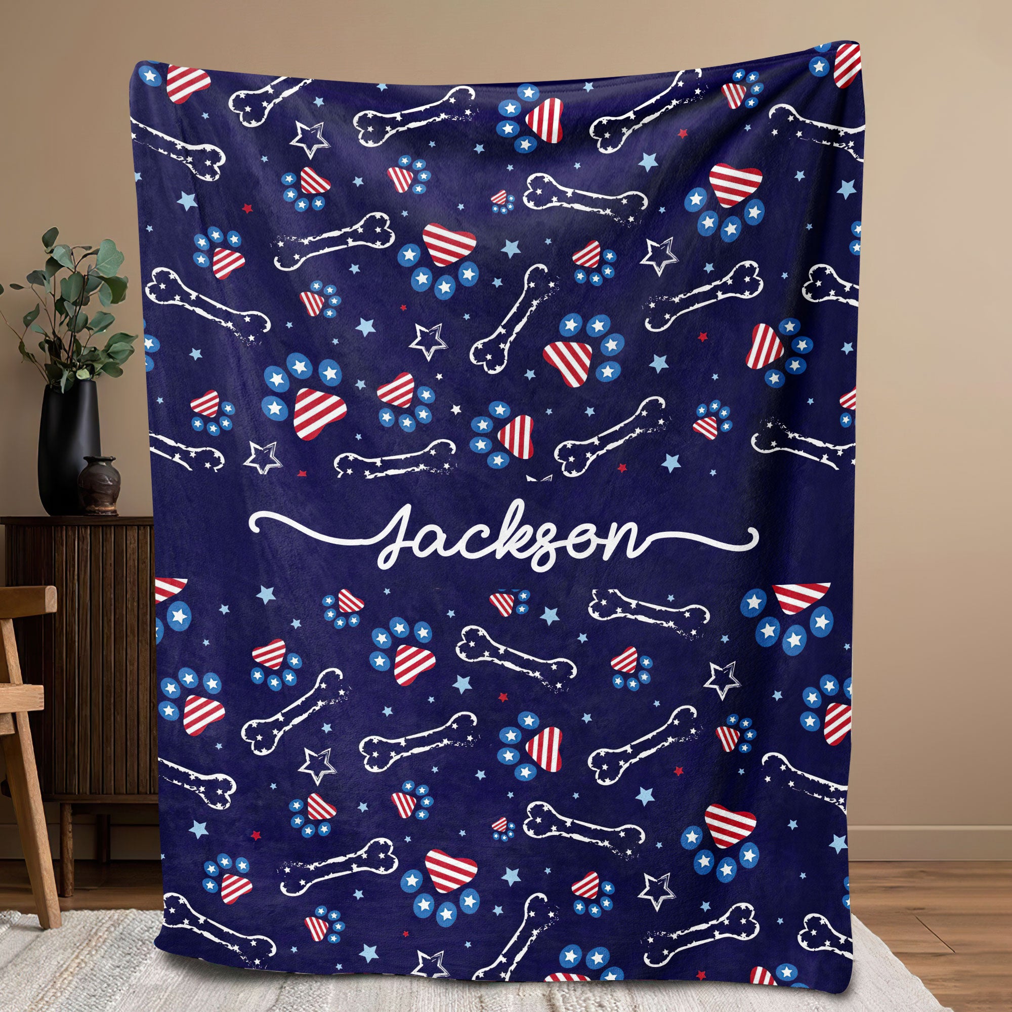 Petmytshirt Dog 4th Of July Blanket Dog Paw Blanket Custom Independence Day Gift for Dog Lover