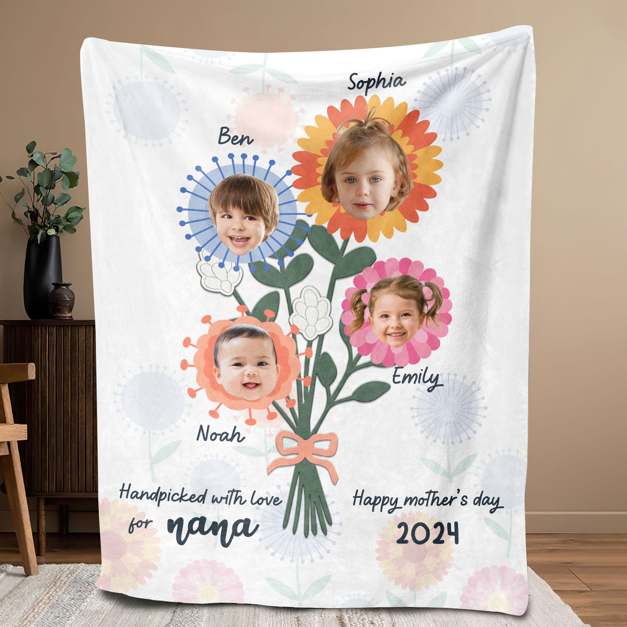 Petmytshirt Mom Blanket Custom Baby Face Blanket Child Photo Handpicked With Love For Grandma