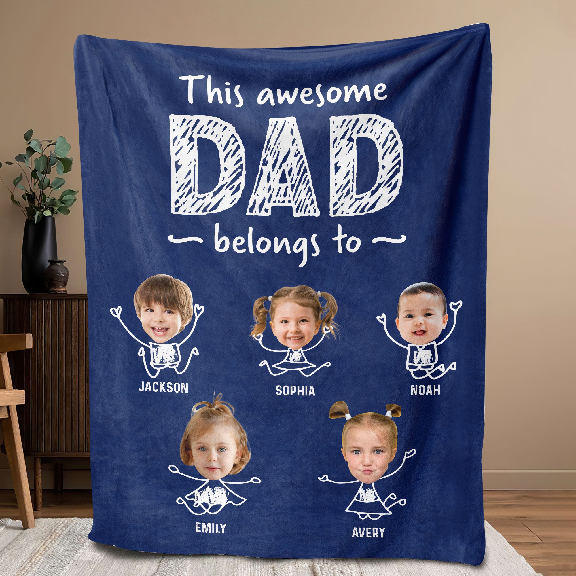 Petmytshirt Dad Blanket Custom Baby Face Blanket Child Photo Father's Gift for Dad Grandpa