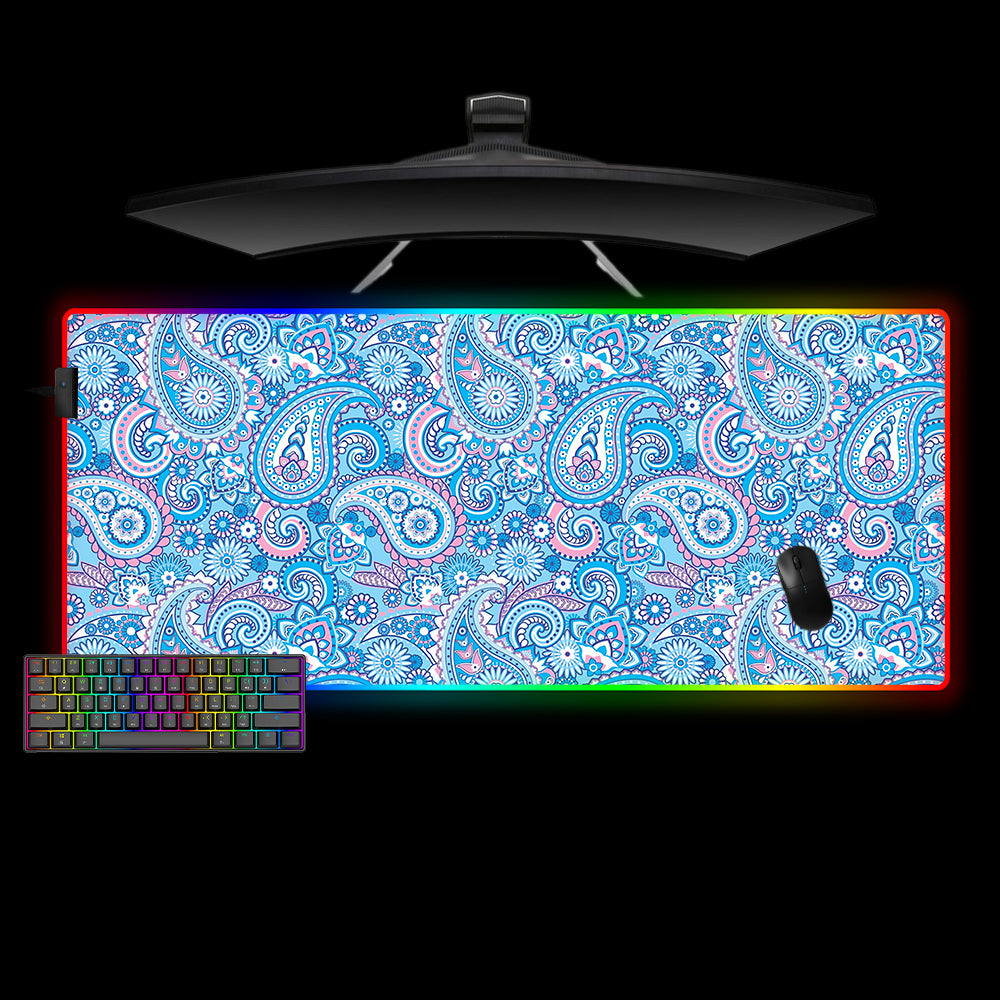 Allleftout Blue And Pink Floral Design M-Xxl Size Rgb Gaming Mouse Pad, Computer Desk Mat