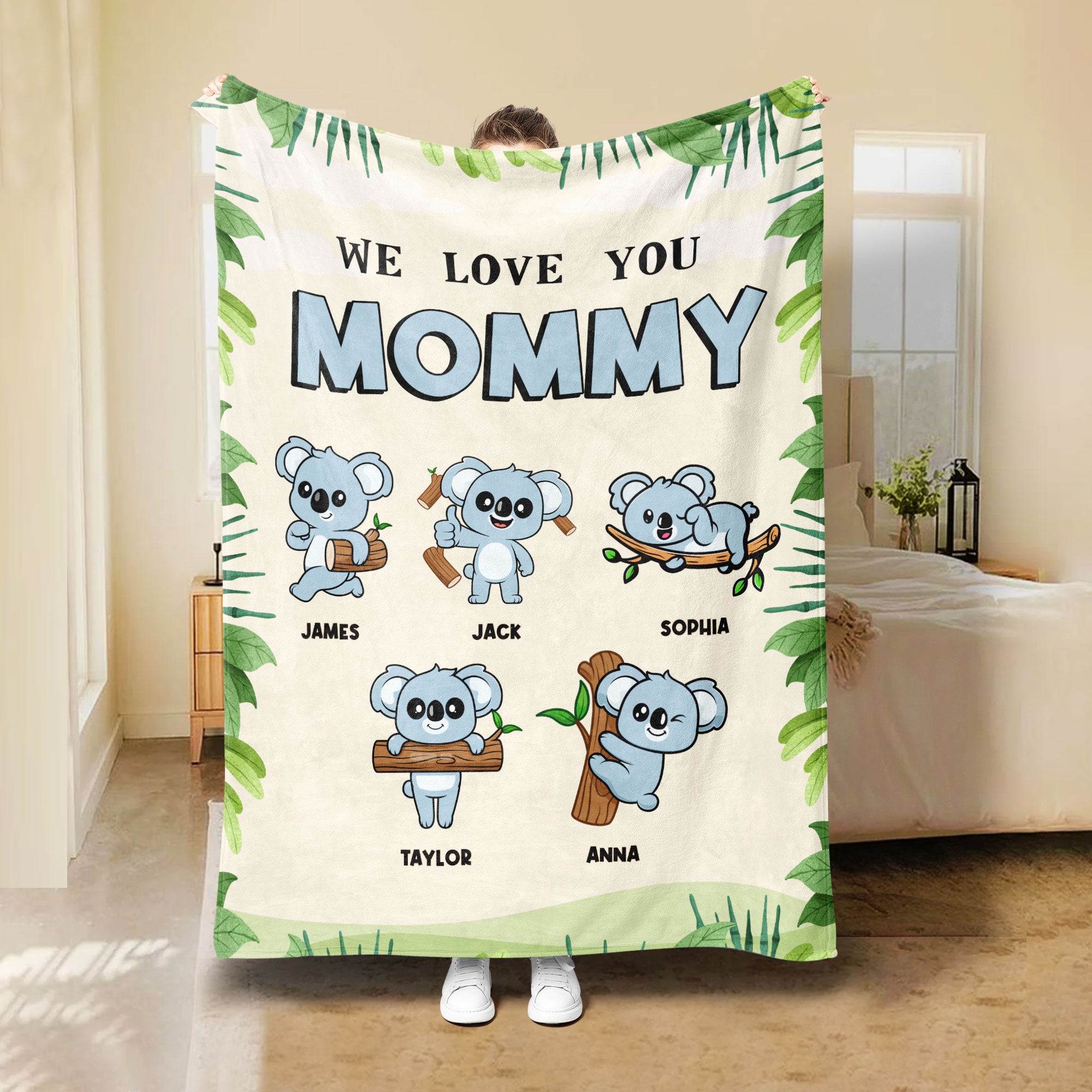 Petmytshirt Koala Mom Blanket Custom Kid's Name We Love You Blanket Koala Lover