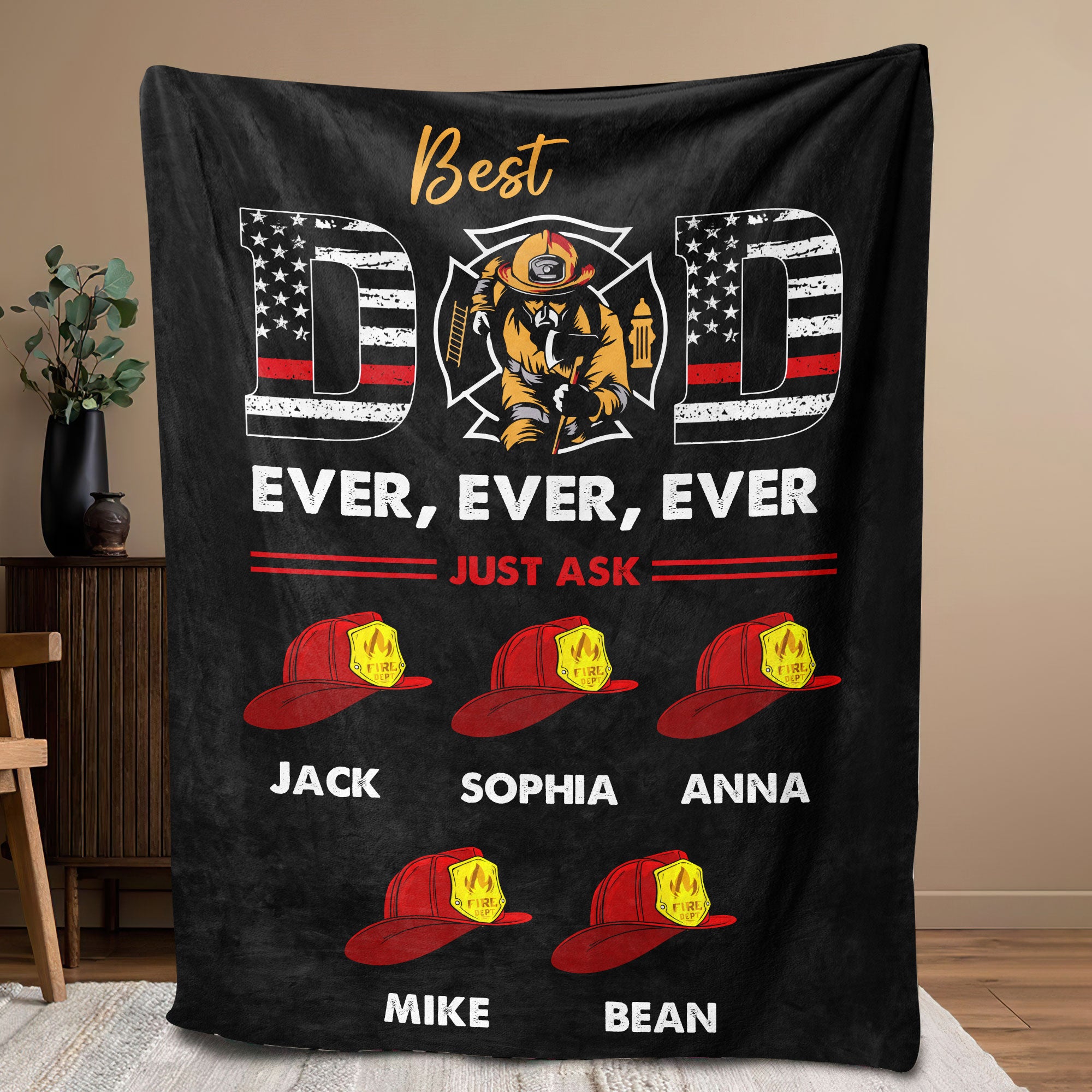 Petmytshirt Firefighter Blanket Dad Blanket Custom Father's Day Gift for Fireman Dad Husband