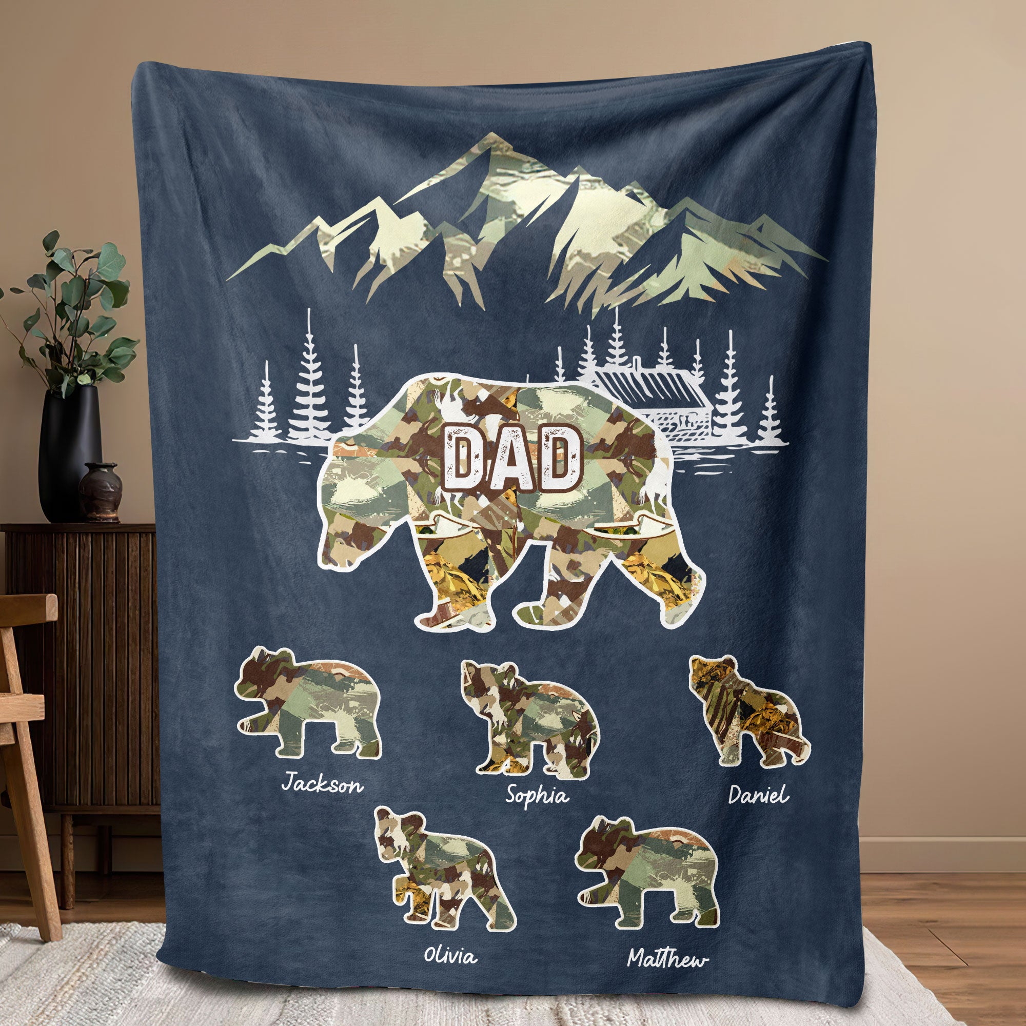 Petmytshirt Dad Blanket Papa Bear Blanket Custom Kids Names Soft Cozy Sherpa Fleece Throw Blanket