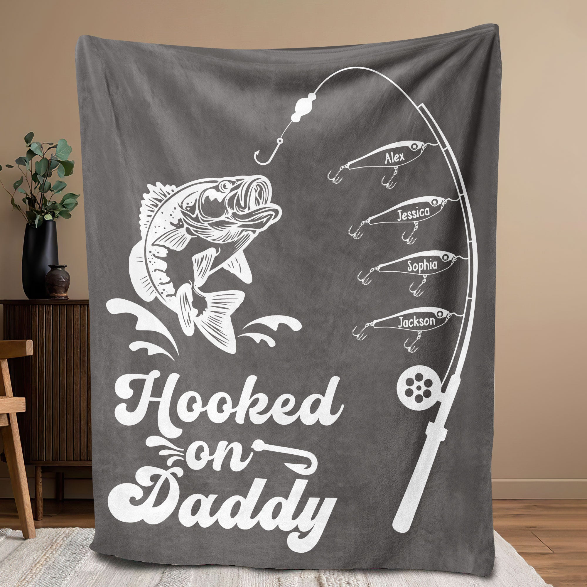 Petmytshirt Fishing Dad Blanket Hooked On Daddy Blanket Custom Soft Cozy Sherpa Fleece Throw Blanket