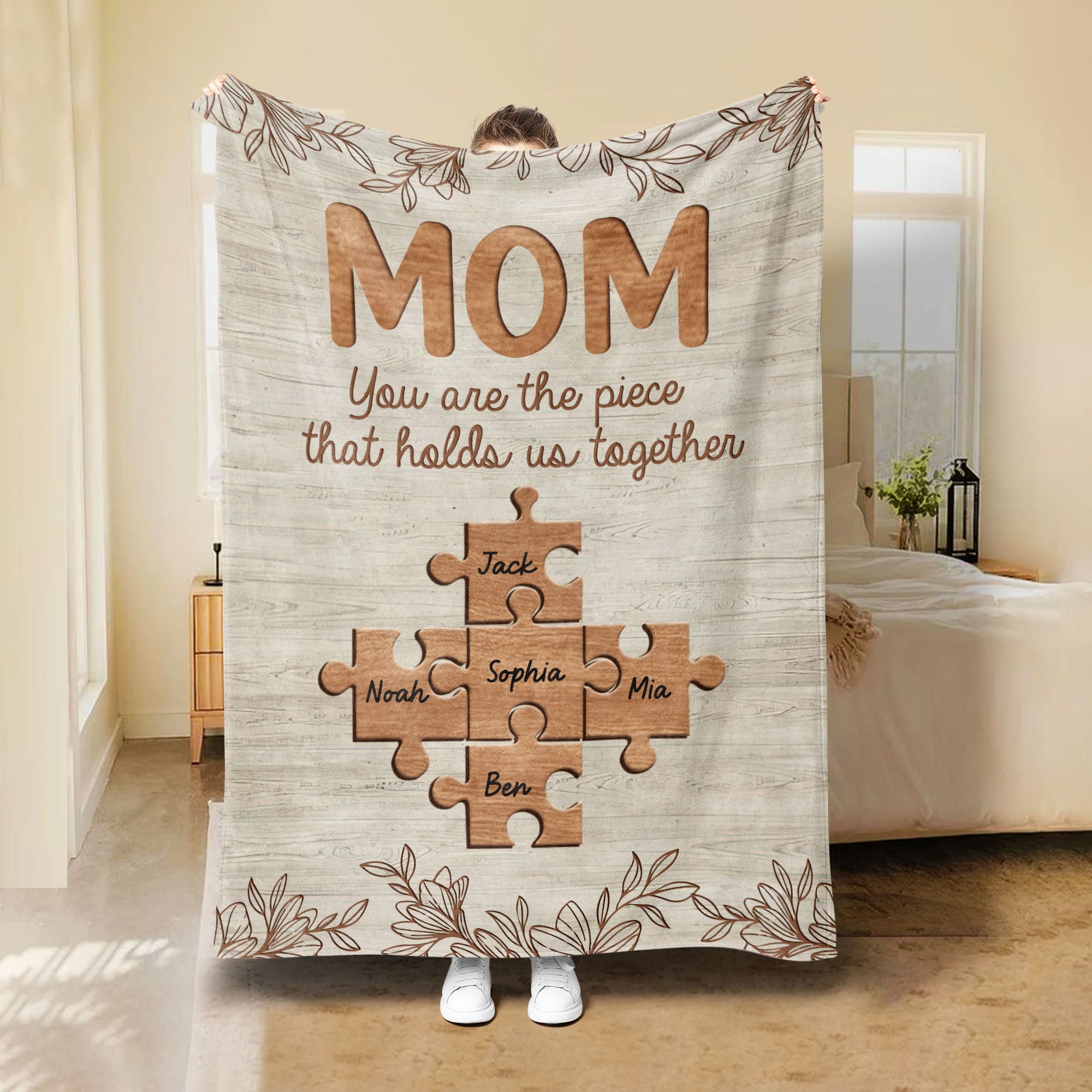 Petmytshirt Mom Blanket Mom Puzzle Blanket Custom Kids Names Mother's Day Gift for Mom Grandma