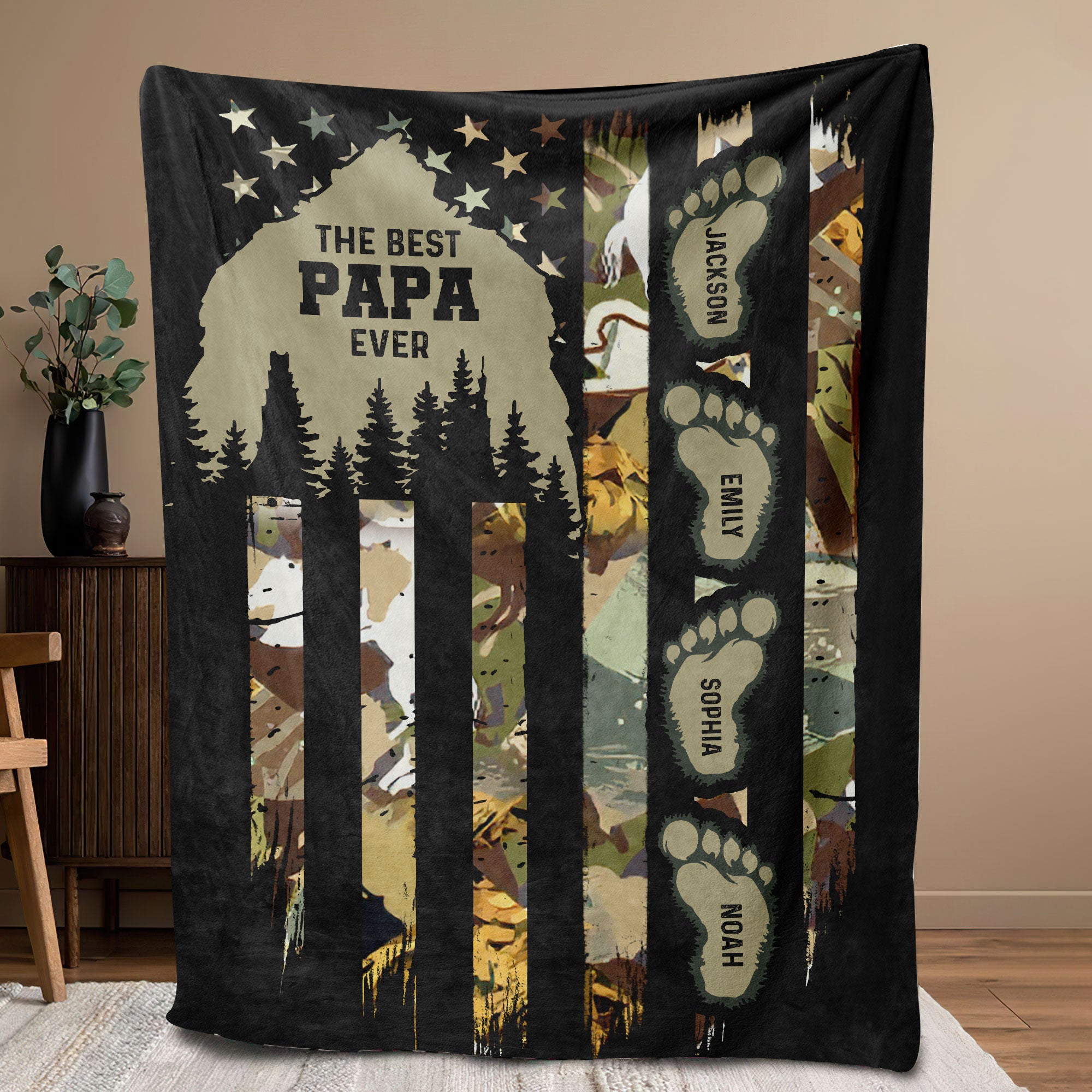 Petmytshirt Dad Blanket Custom Kids Names Bigfoot Dad Blanket