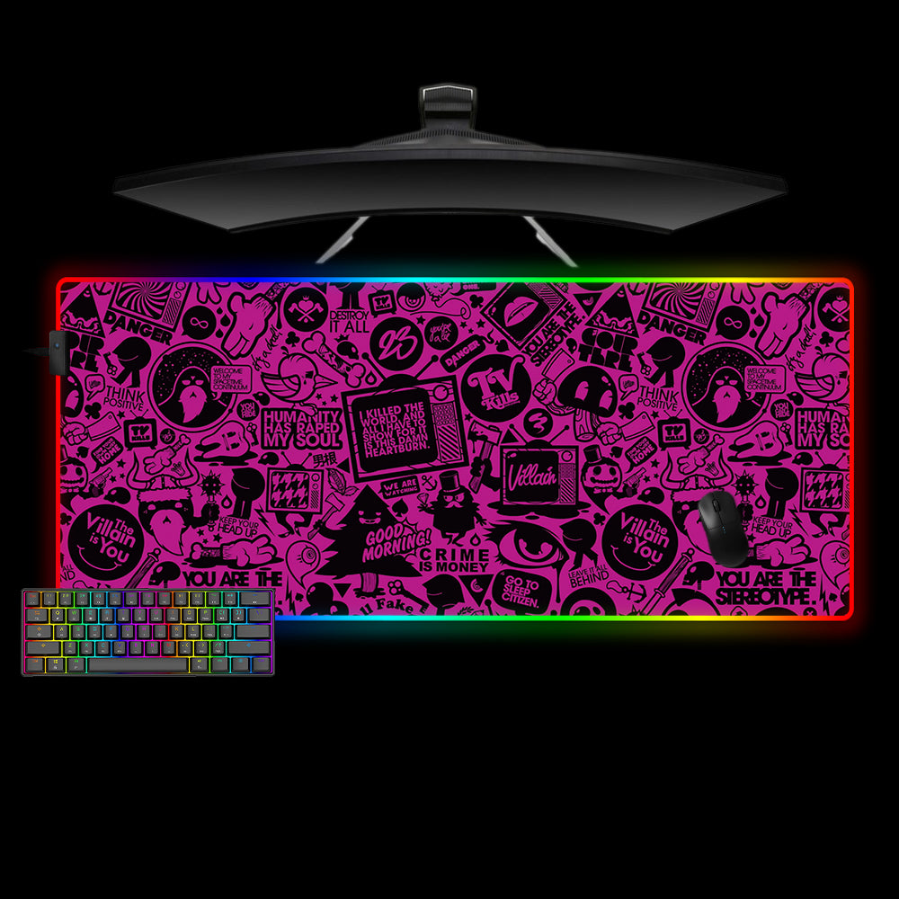 Allleftout Pink And Black Logos Design M-Xxl Size Rgb Gaming Mouse Pad, Computer Desk Mat