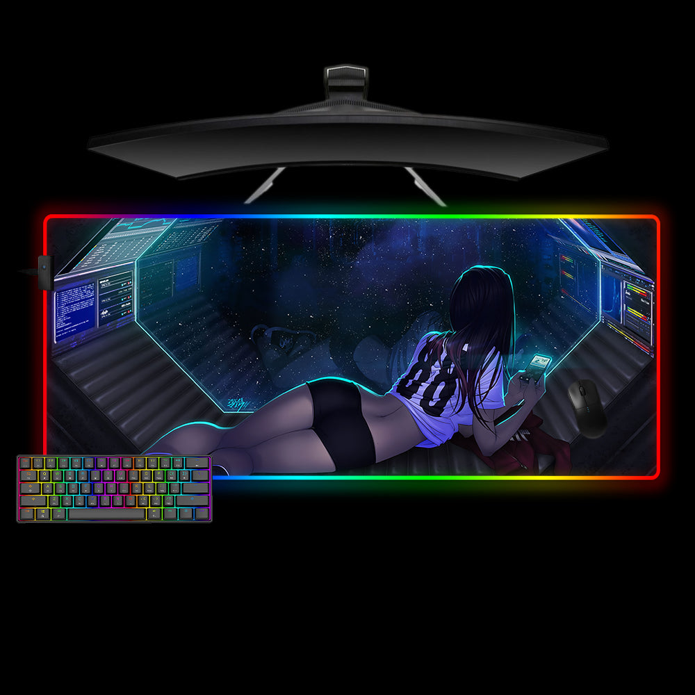 Allleftout Girl In Space Design M-Xxl Size Rgb Gaming Mouse Pad, Computer Desk Mat