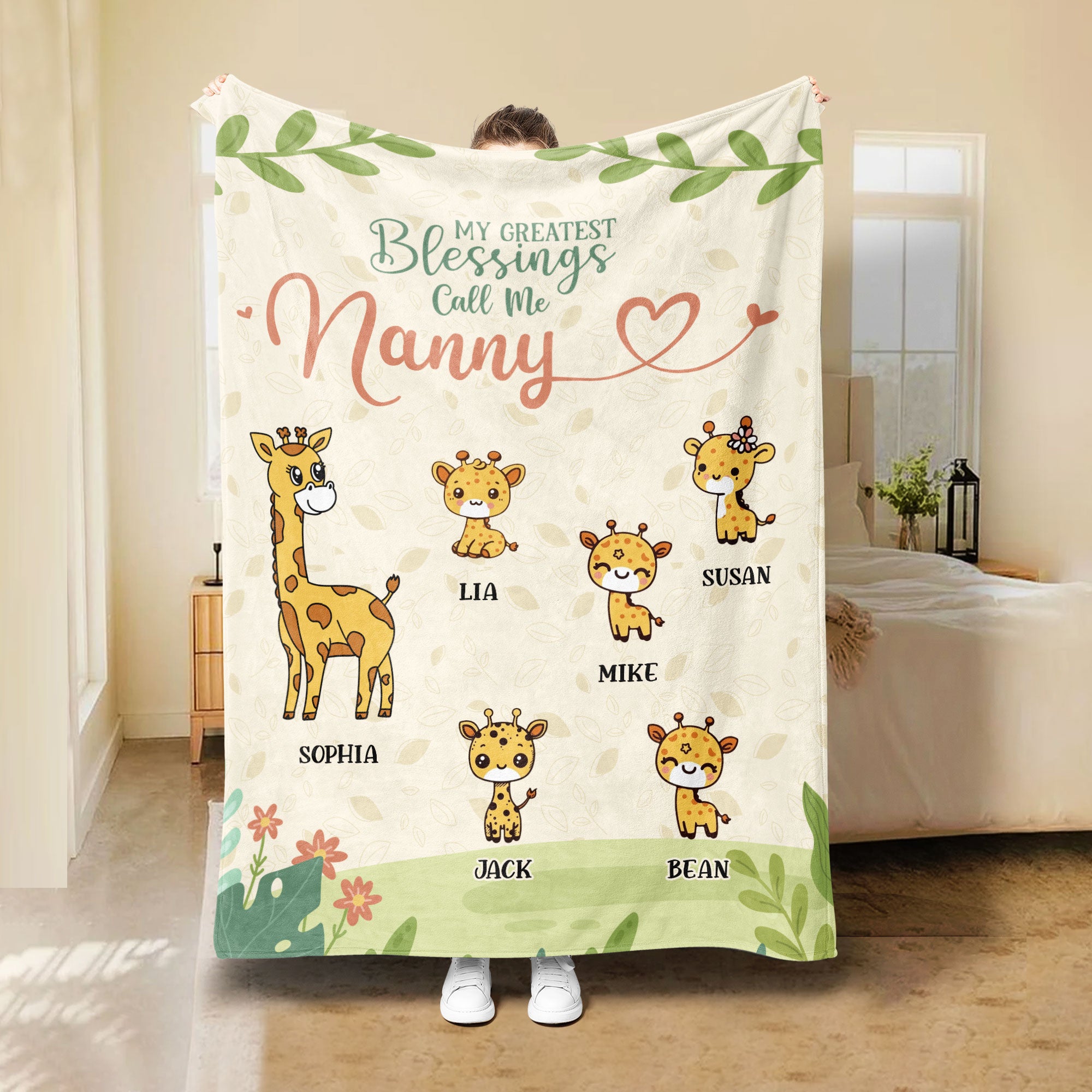 Petmytshirt Giraffe Nana Blanket Custom Kid's Name We Love You Blanket Koala Lover