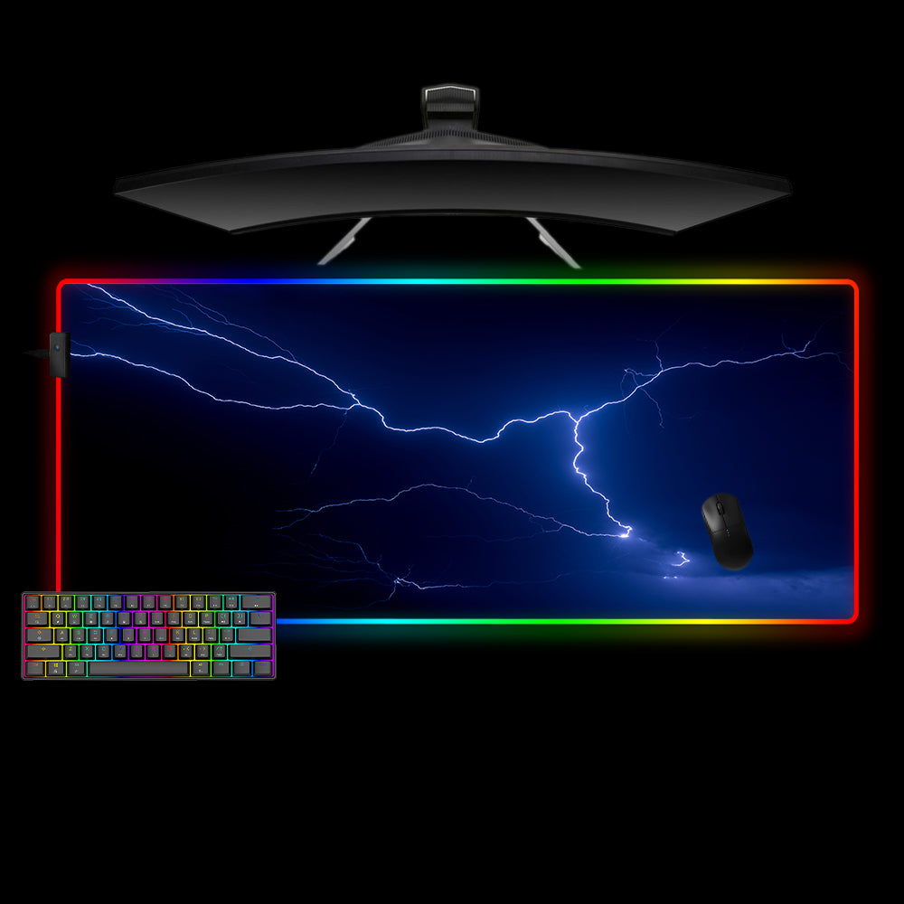 Allleftout Blue Lightning Design M-Xxl Size Rgb Gaming Mouse Pad, Computer Desk Mat