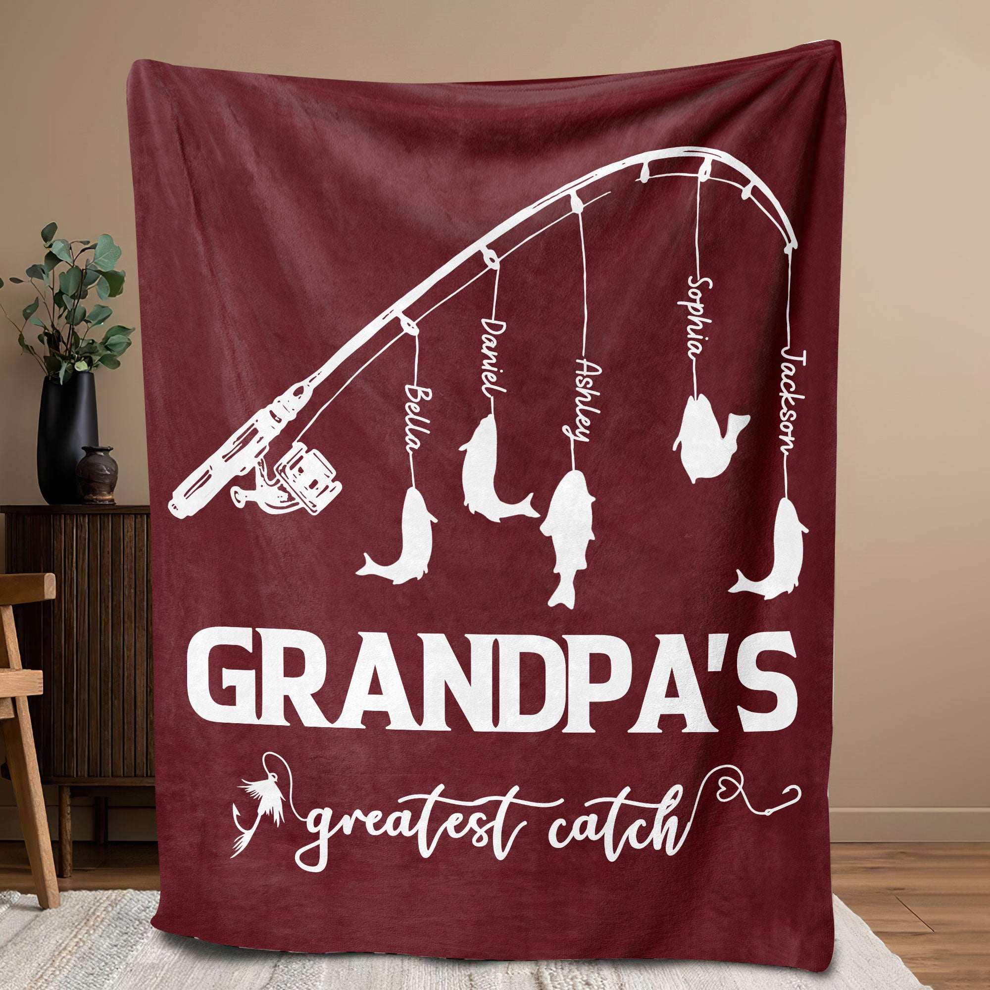Petmytshirt Fishing Dad Blanket Custom Kids Names Greatest Catch Blanket