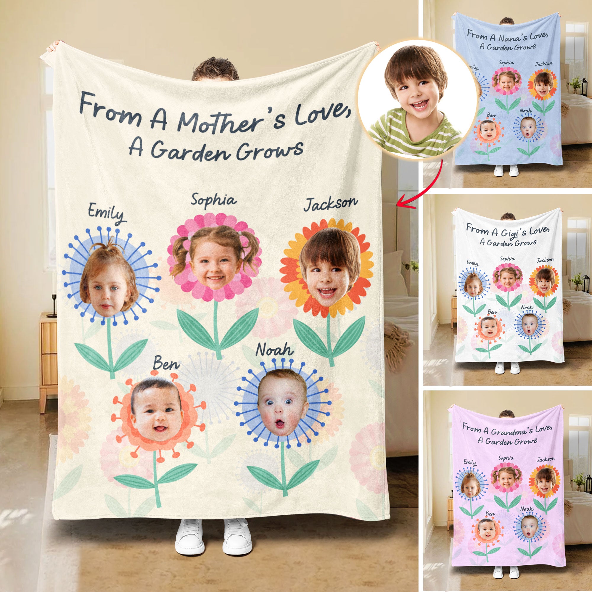Petmytshirt Mom Blanket Custom Baby Face Blanket Child Photo Mother's Day Gift for Mom Grandma