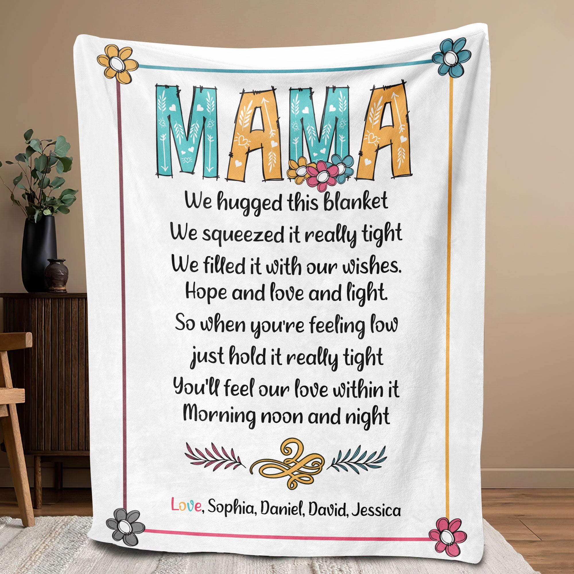 Petmytshirt Grandma Blanket Custom Kids Names Vintage Blanket Mother's Day Gift for Grandma Mom
