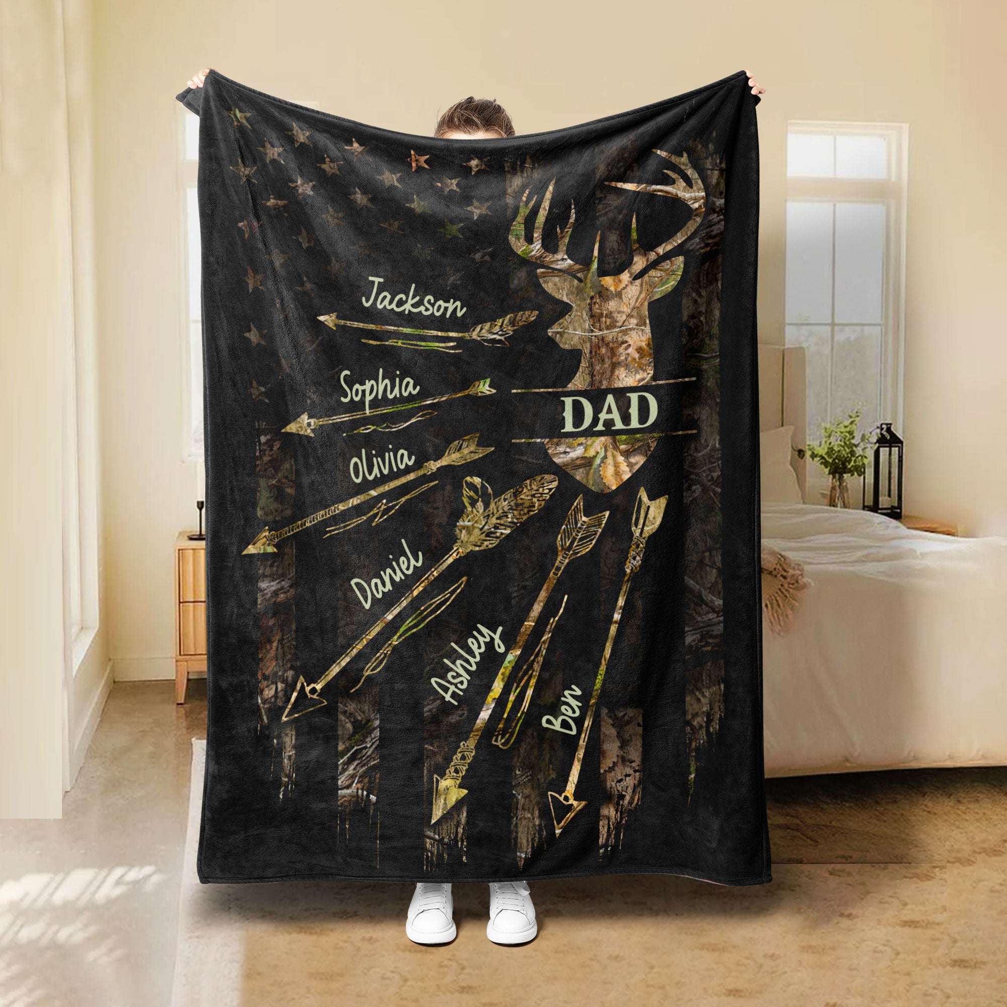Petmytshirt Hunting Dad Blanket Custom Kids Names Deer Hunting Grandpa