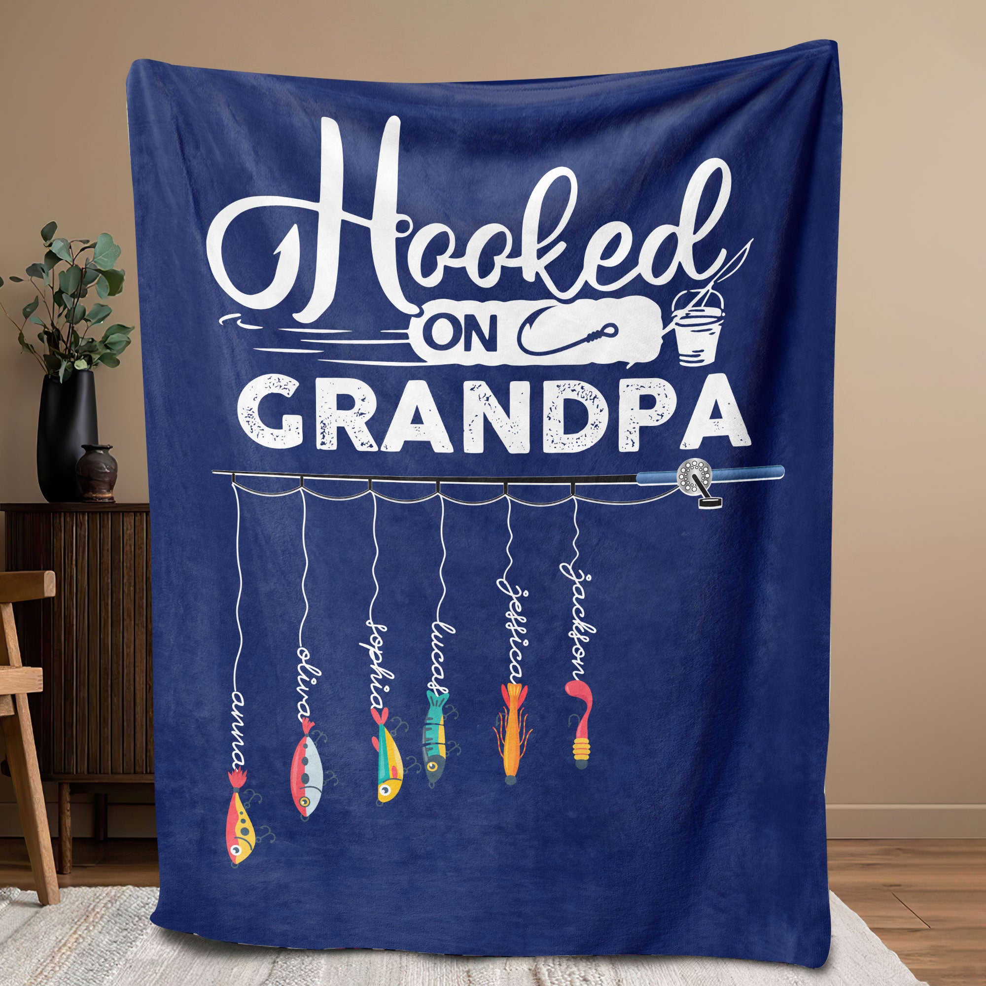 Petmytshirt Fishing Dad Blanket Hooked On Daddy Blanket Custom Soft Cozy Sherpa Fleece Throw Blanket Grandpa