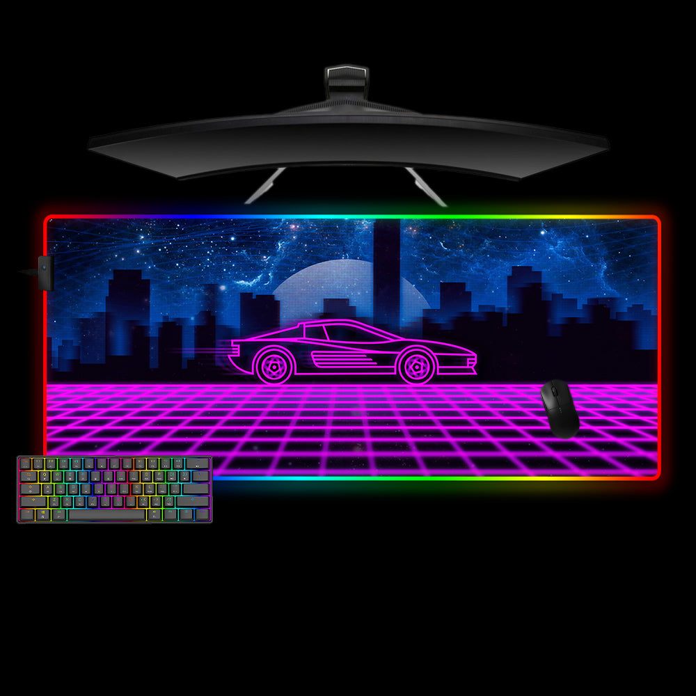 Allleftout Retrowave Sports Car Design M-Xxl Size Rgb Gaming Mouse Pad, Computer Desk Mat