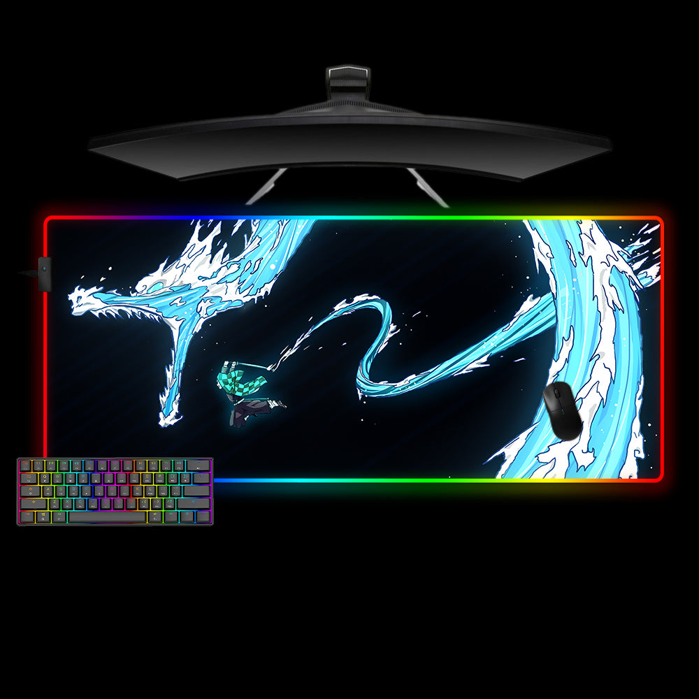 Allleftout Demon Slayer Water Dragon Design M-Xxl Size Rgb Gaming Mouse Pad, Computer Desk Mat