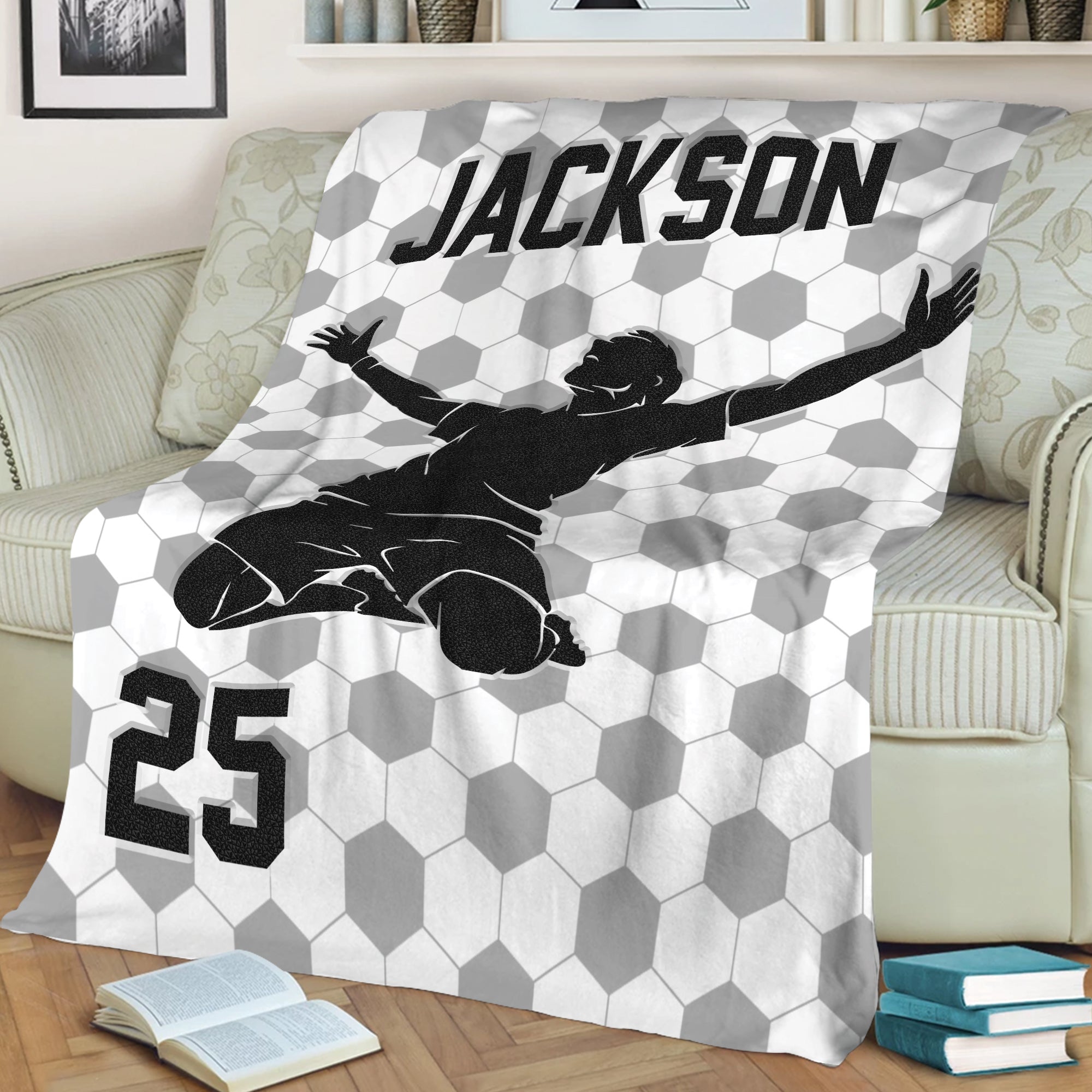 Petmytshirt Soccer Blanket Custom Name Number Soft Cozy Sherpa Fleece Throw Blankets