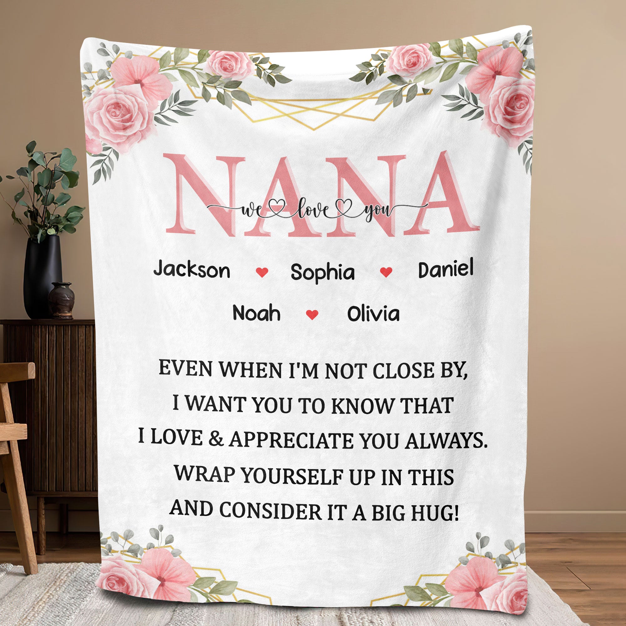 Petmytshirt Mom Blanket Custom Names Mom We Love You Flower Mother's Day Gift for Mom Grandma