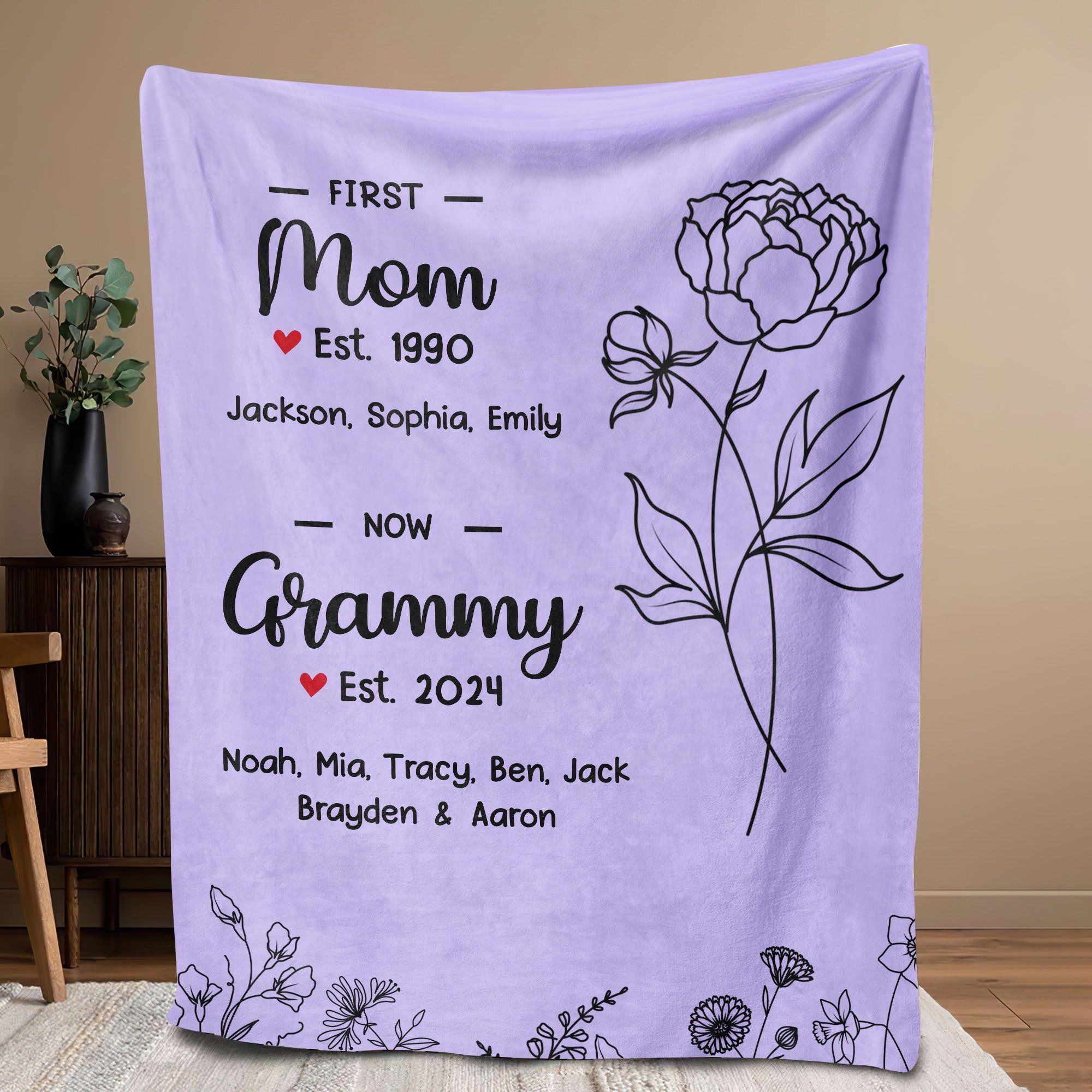 Petmytshirt Grandma Blanket Custom First Mom Now Grandma Flower Mother's Day Gift for Mom Grandma