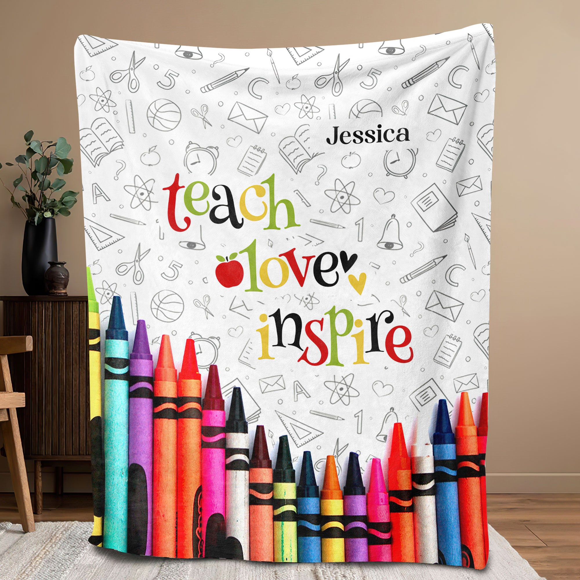 Petmytshirt Teacher Blanket Teach Love Inspire Blanket Custom Name Teacher Appreciation Gifts for Her Wife Mom Girlfriend
