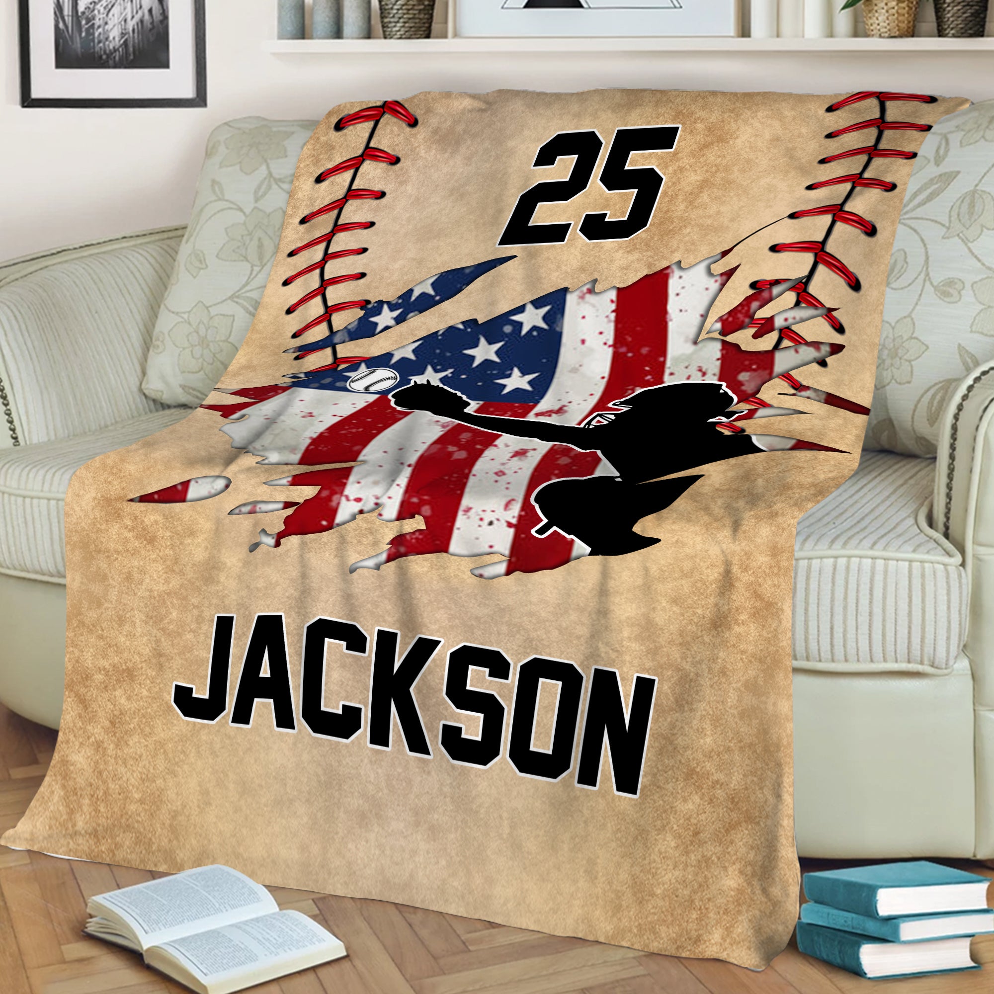 Petmytshirt Baseball Blanket Custom Name Number Soft Cozy Sherpa Fleece Throw Blankets