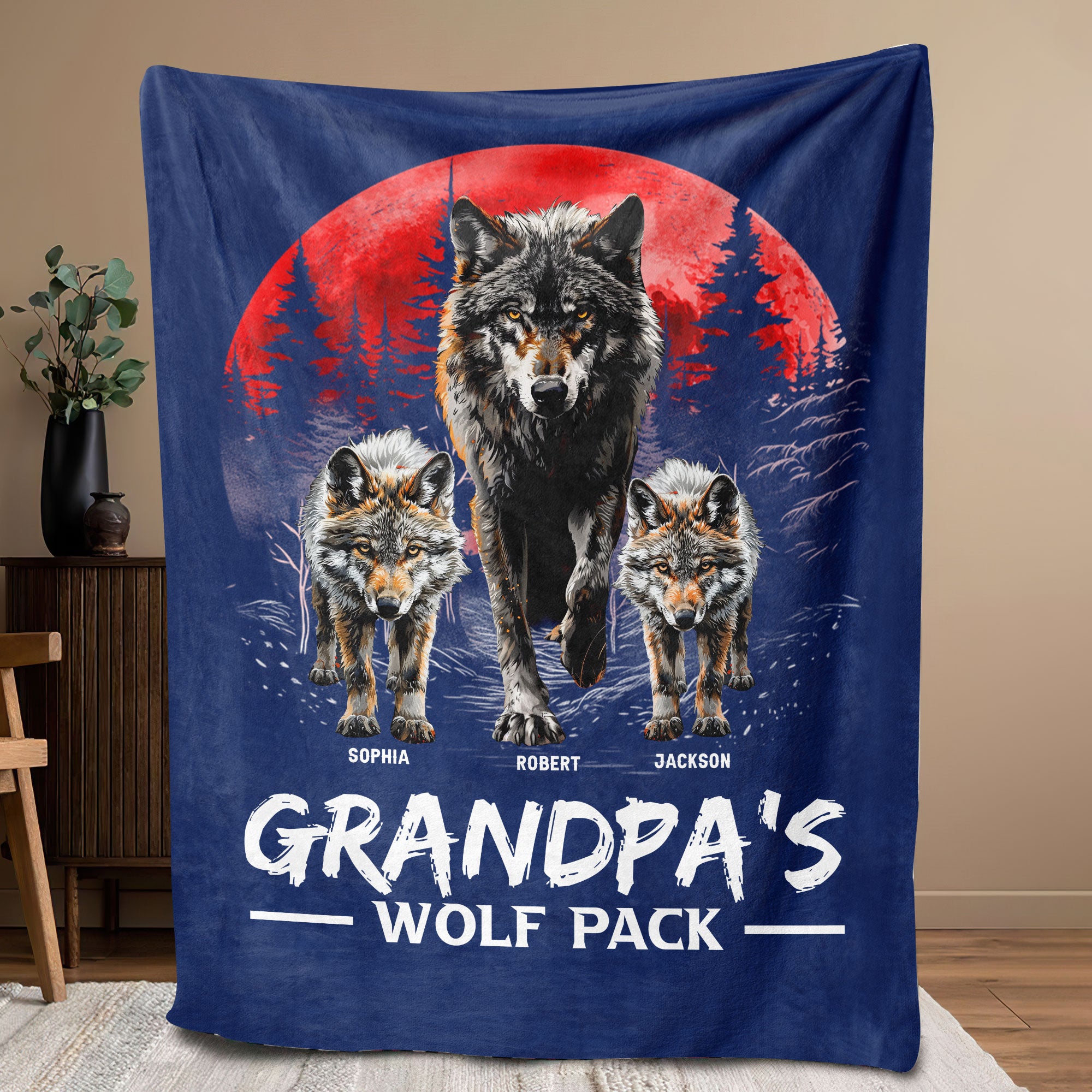 Petmytshirt Dad Blanket Dad's Wolf Pack Blanket Custom Kids Names Gift for Grandpa Dad Husband