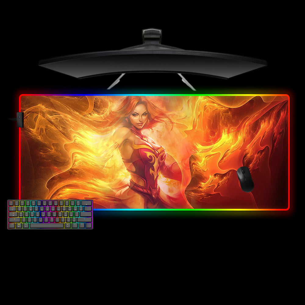 Allleftout Dota 2 Lina Fire Design M-Xxl Size Rgb Gaming Mouse Pad, Computer Desk Mat