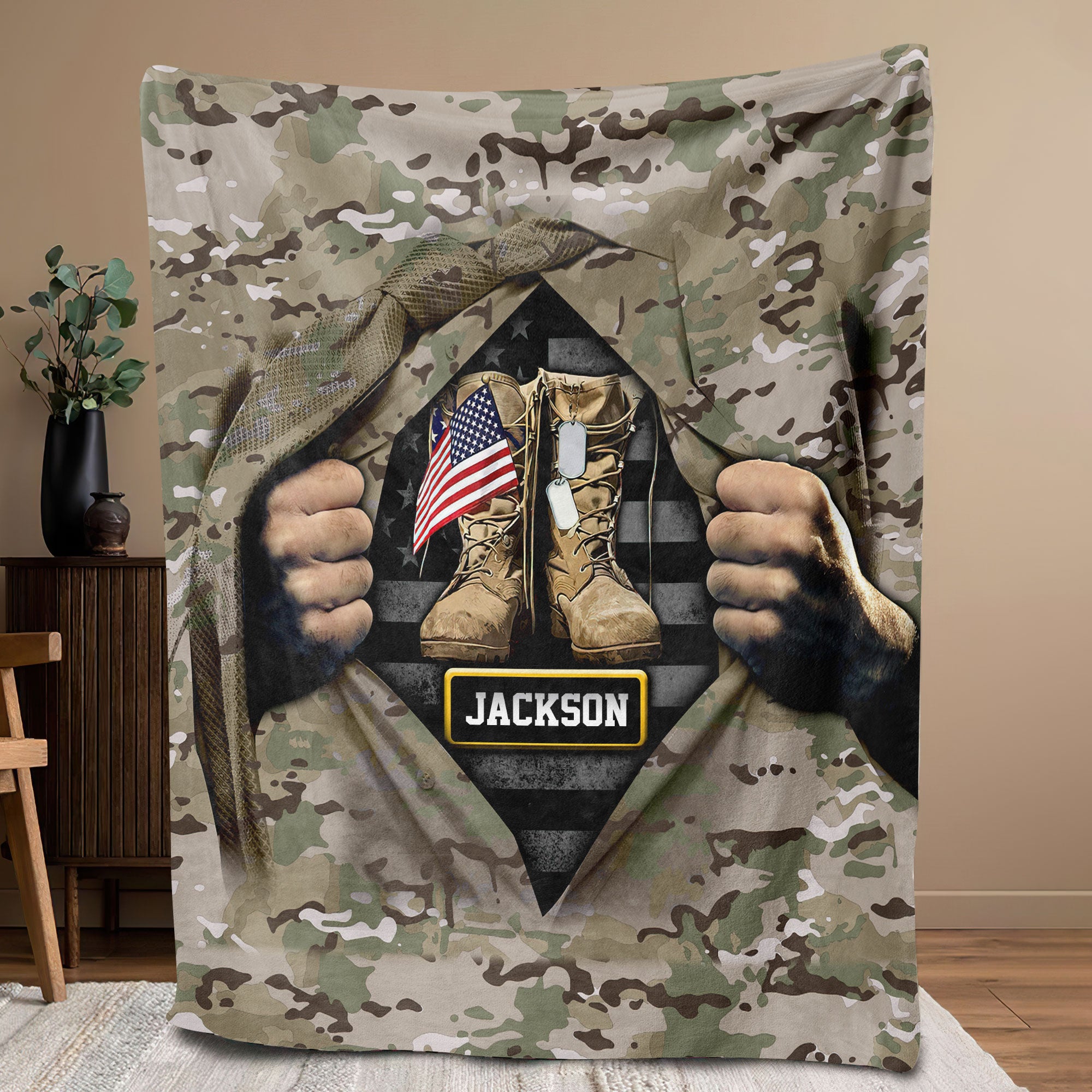 Petmytshirt Veteran Blanket Military US Flag Blanket Custom Name Gift for Grandpa Dad Husband