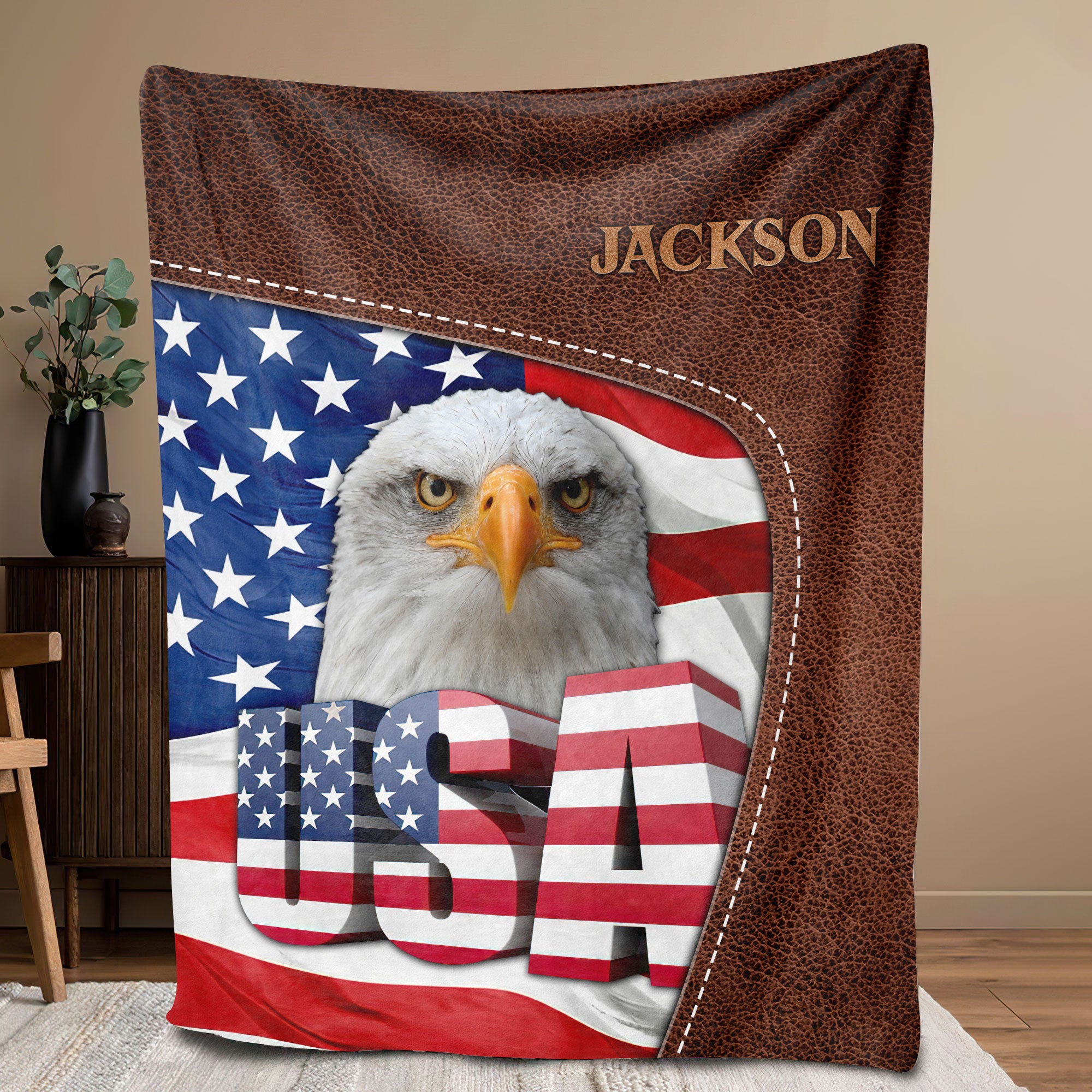 Petmytshirt Eagle Blanket Custom Name American Flag Blanket Patriotic Gift for Husband Dad Grandpa
