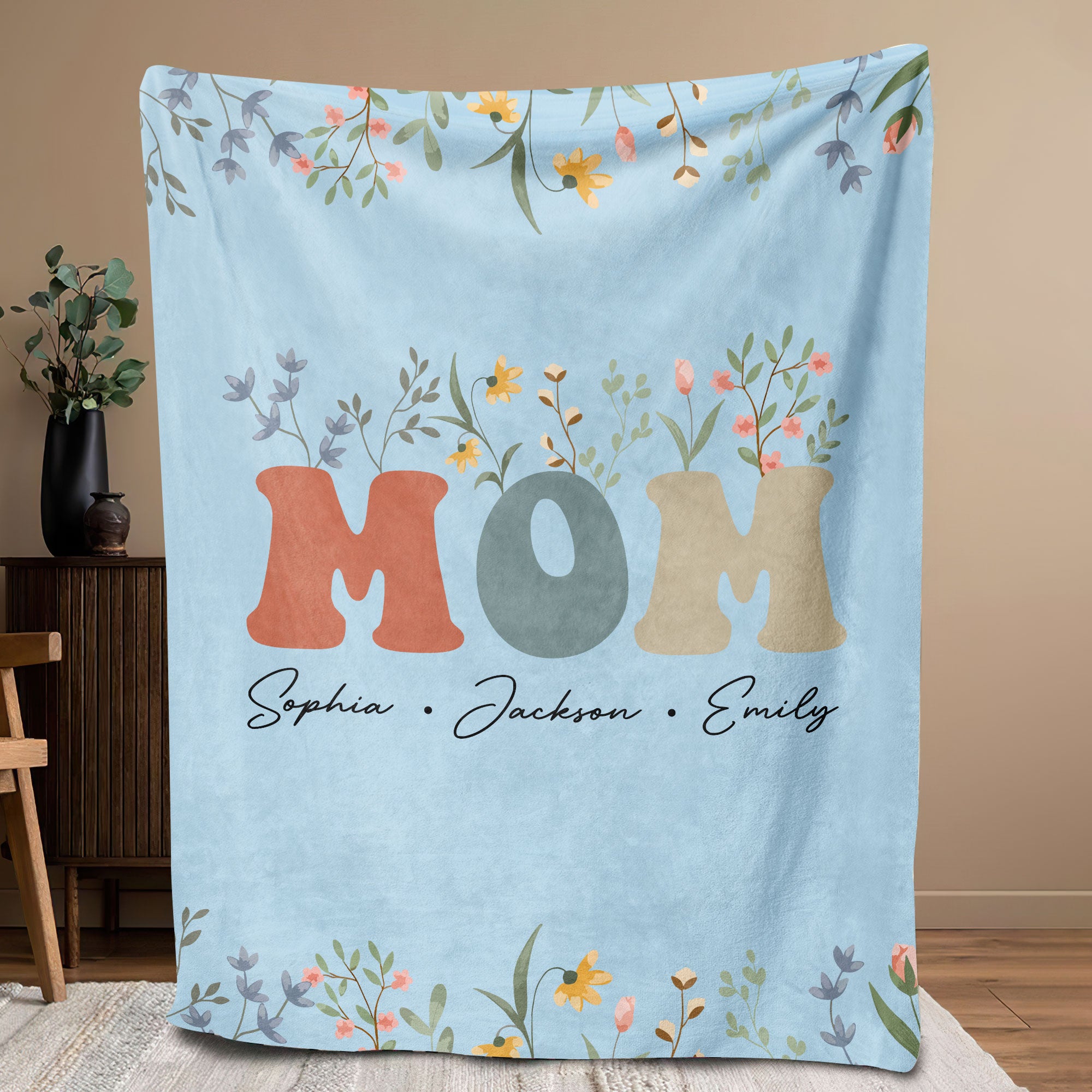 Petmytshirt Grandma Flower Blanket Custom Nana Flower Mother's Day Gift for Grandma Mom Gigi