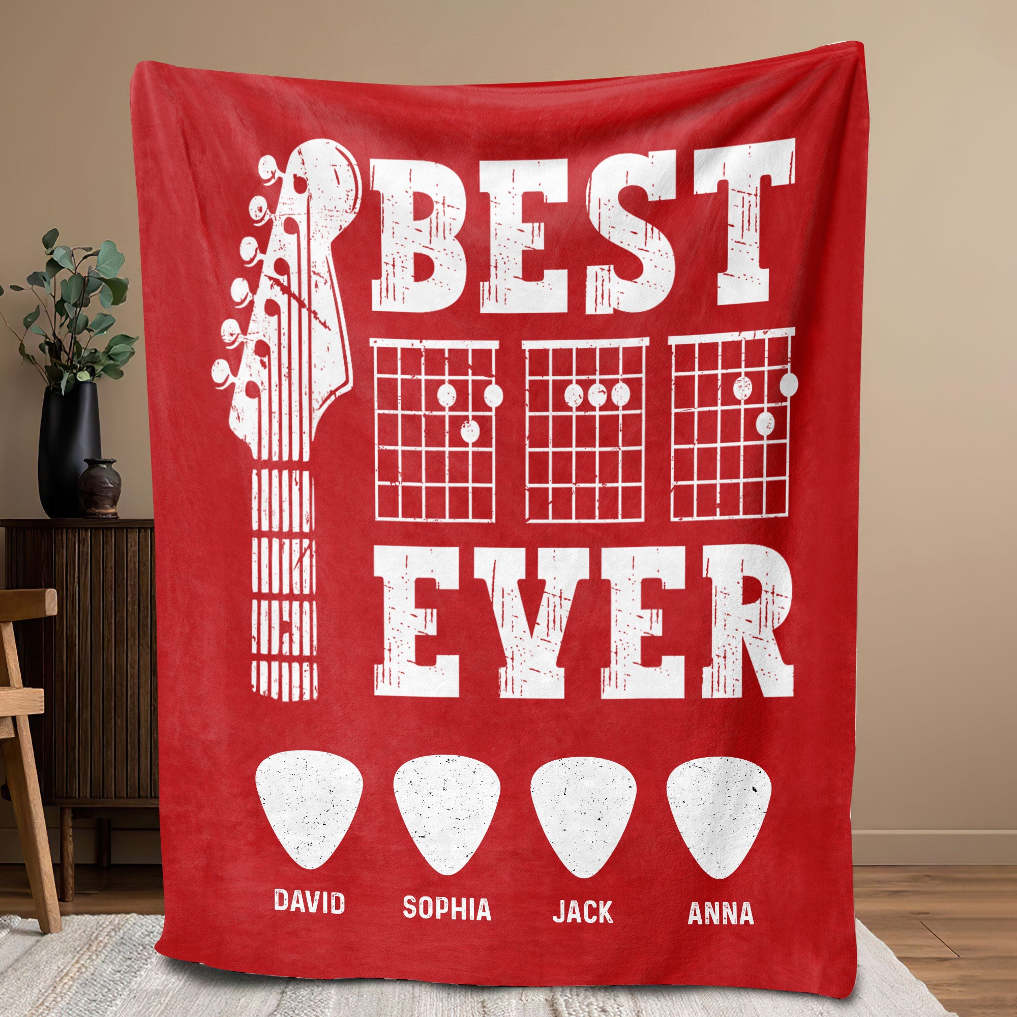 Petmytshirt Guitar Dad Blanket Custom Kids Name Soft Cozy Sherpa Fleece Throw Blanket