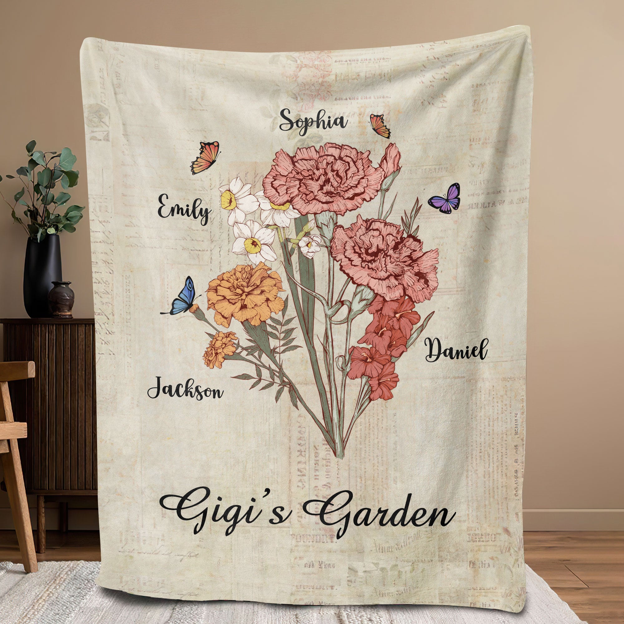 Petmytshirt Grandma Blanket Custom Grandma's Garden Birth Month Flower Nana