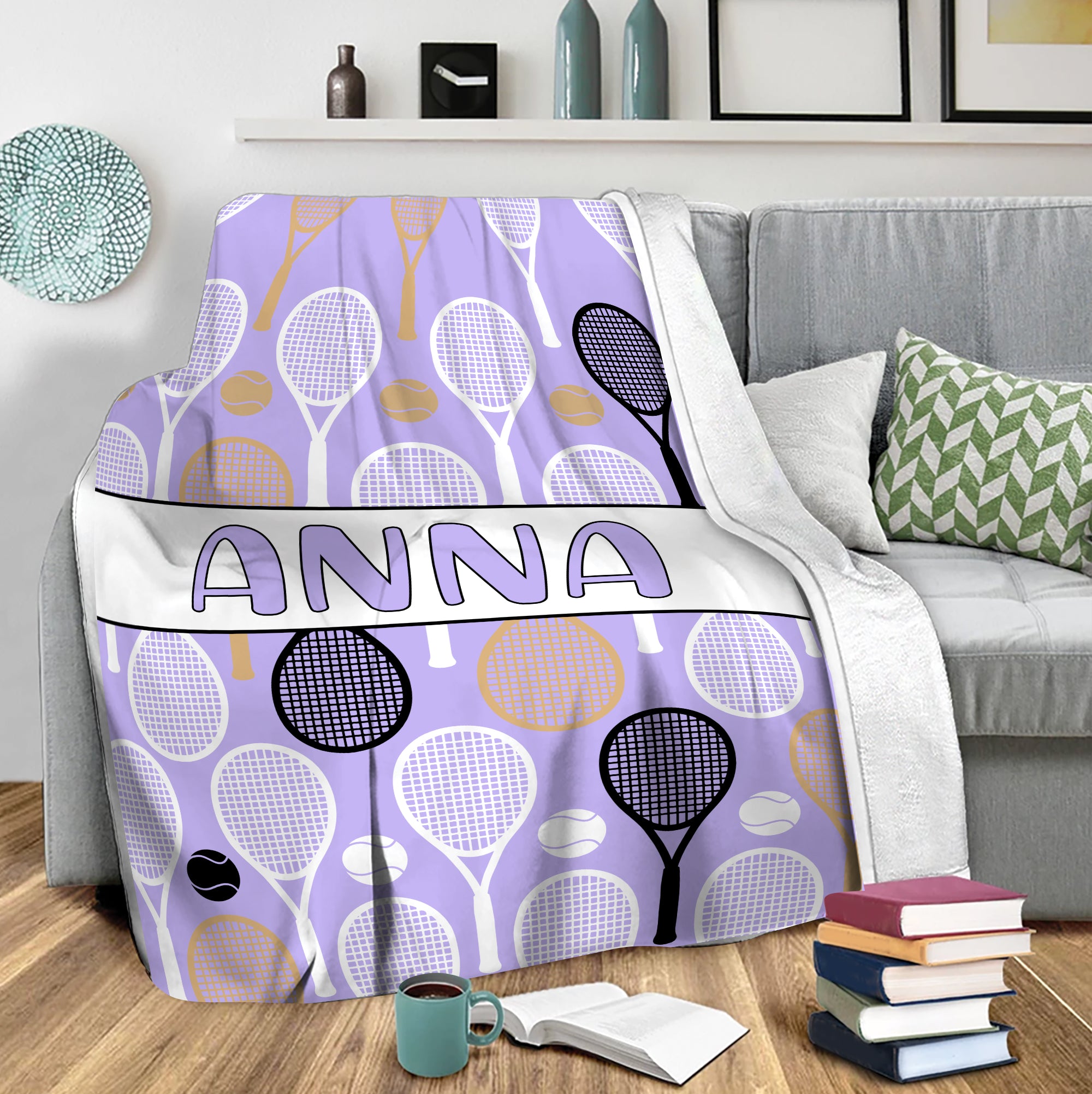 Petmytshirt Tennis Girl Blanket Custom Name Soft Cozy Sherpa Fleece Throw Blanket