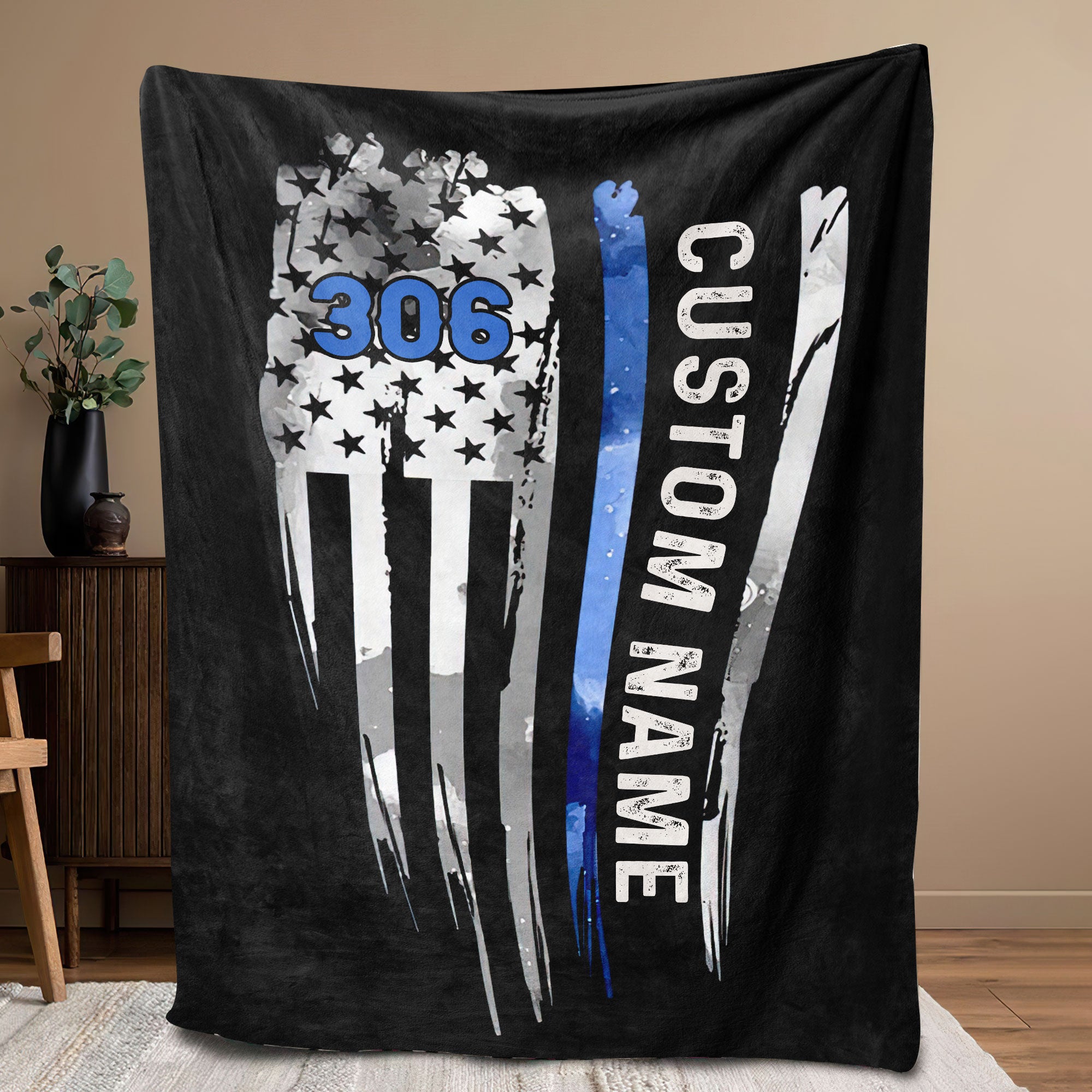Petmytshirt Police Blanket Thin Blue Line American Flag Custom Gift for Policeman Dad Husband
