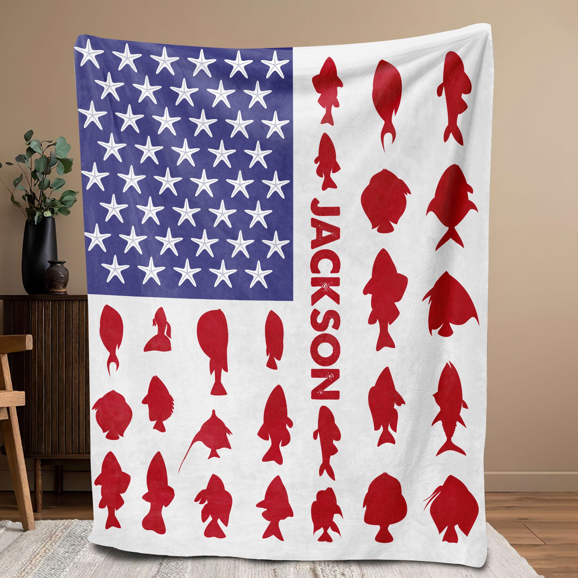 Petmytshirt Fishing Blanket Patriotic Blanket Custom Name Soft Cozy Sherpa Fleece Throw Blanket 4th Of July Gift for Dad Grandpa