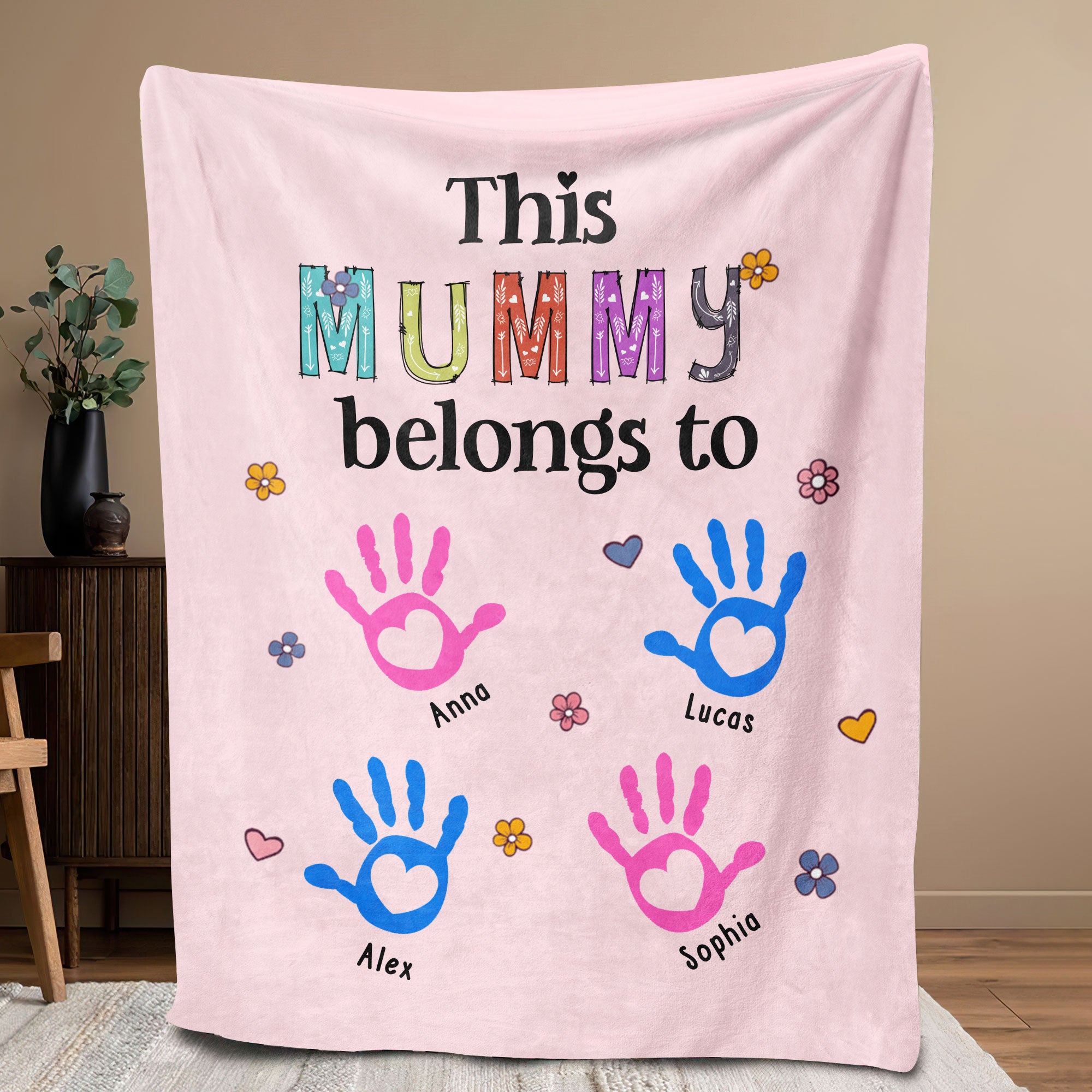 Petmytshirt Mom Blanket Custom Names This Mummy Belongs Mother's Day Gift for Mom Grandma