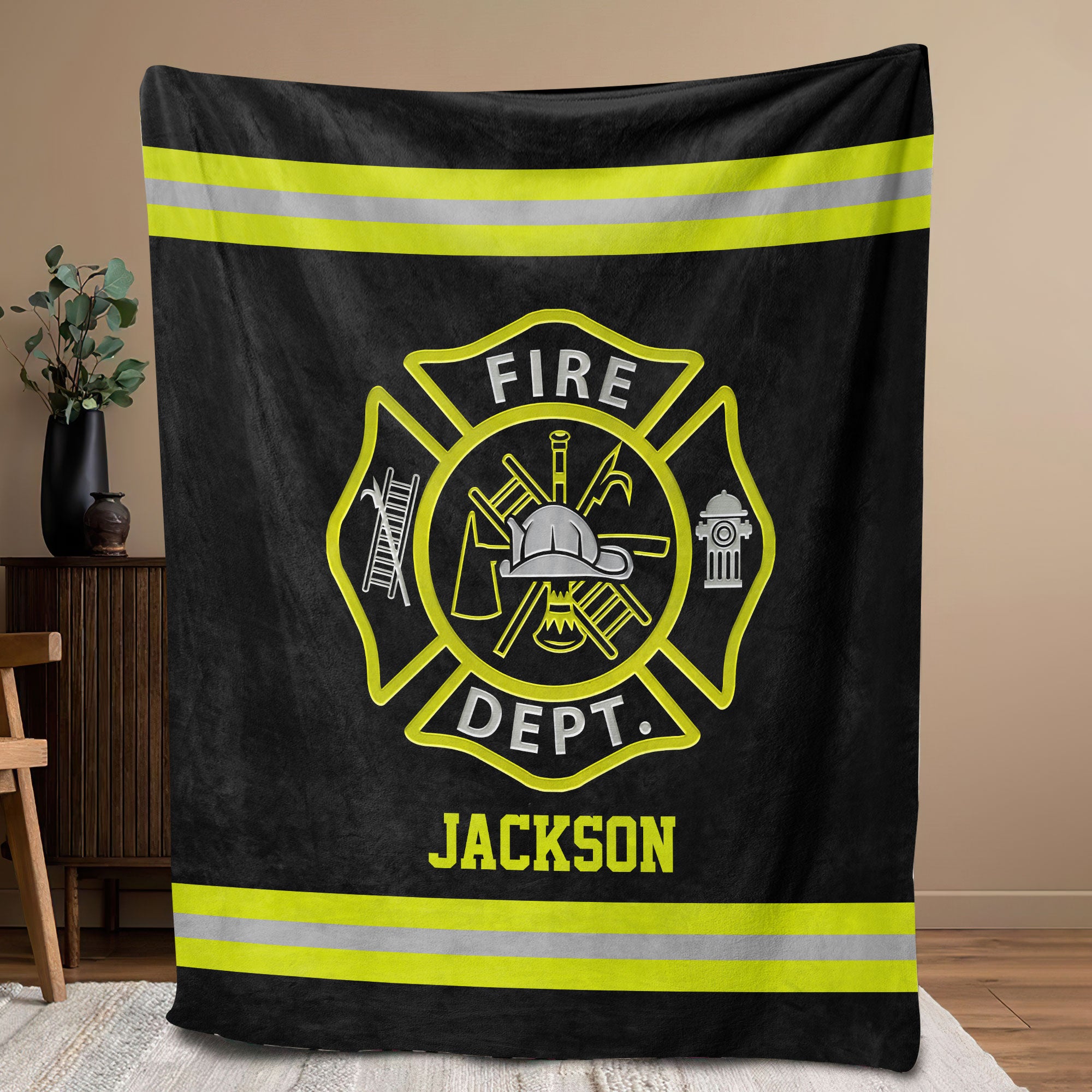 Petmytshirt Firefighter Blanket Firefighter Uniform Custom Gift for Fireman Dad Husband Son