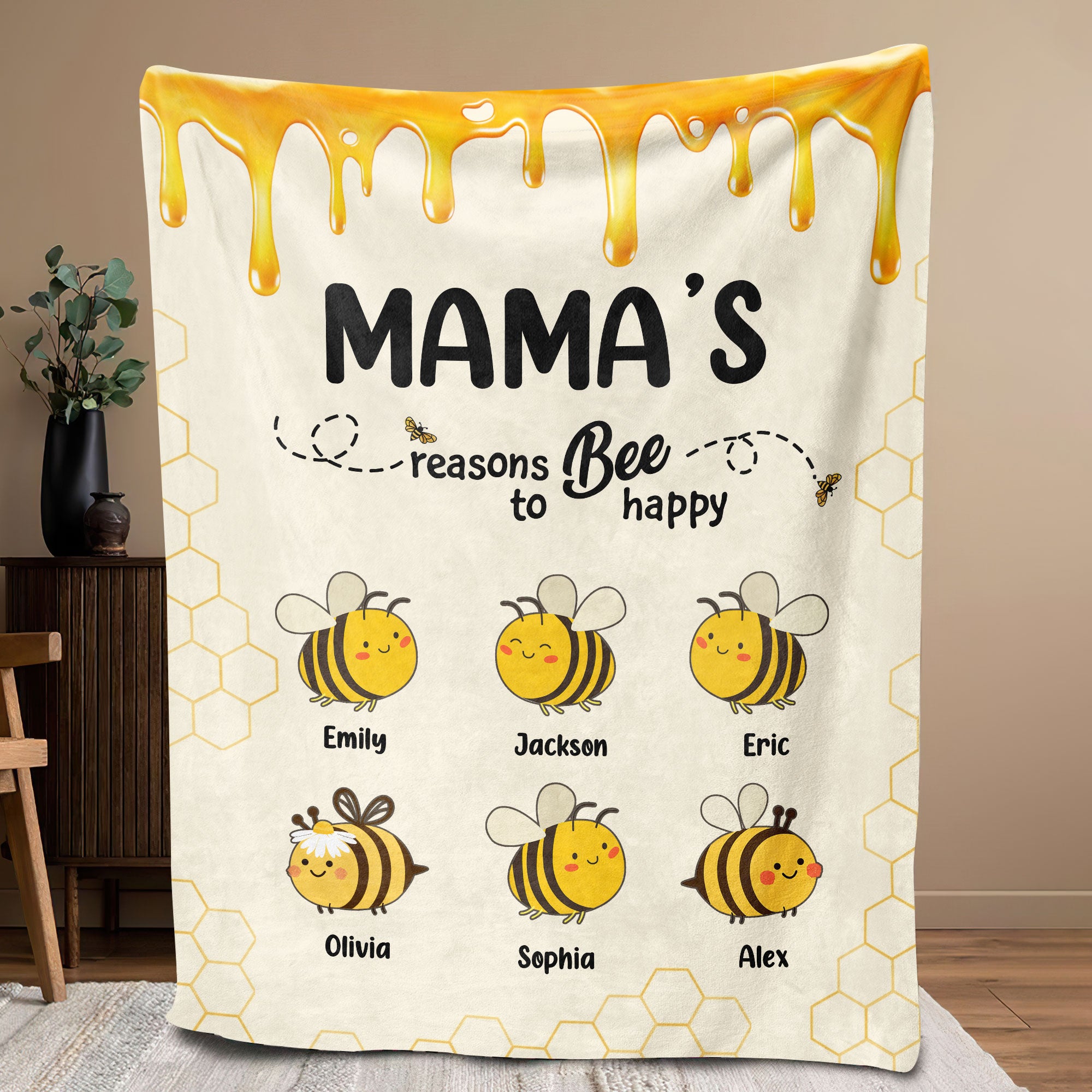 Petmytshirt Grandma Blanket Grandma's Reasons to Bee Happy Mother's Day Gift for Grandma Mom